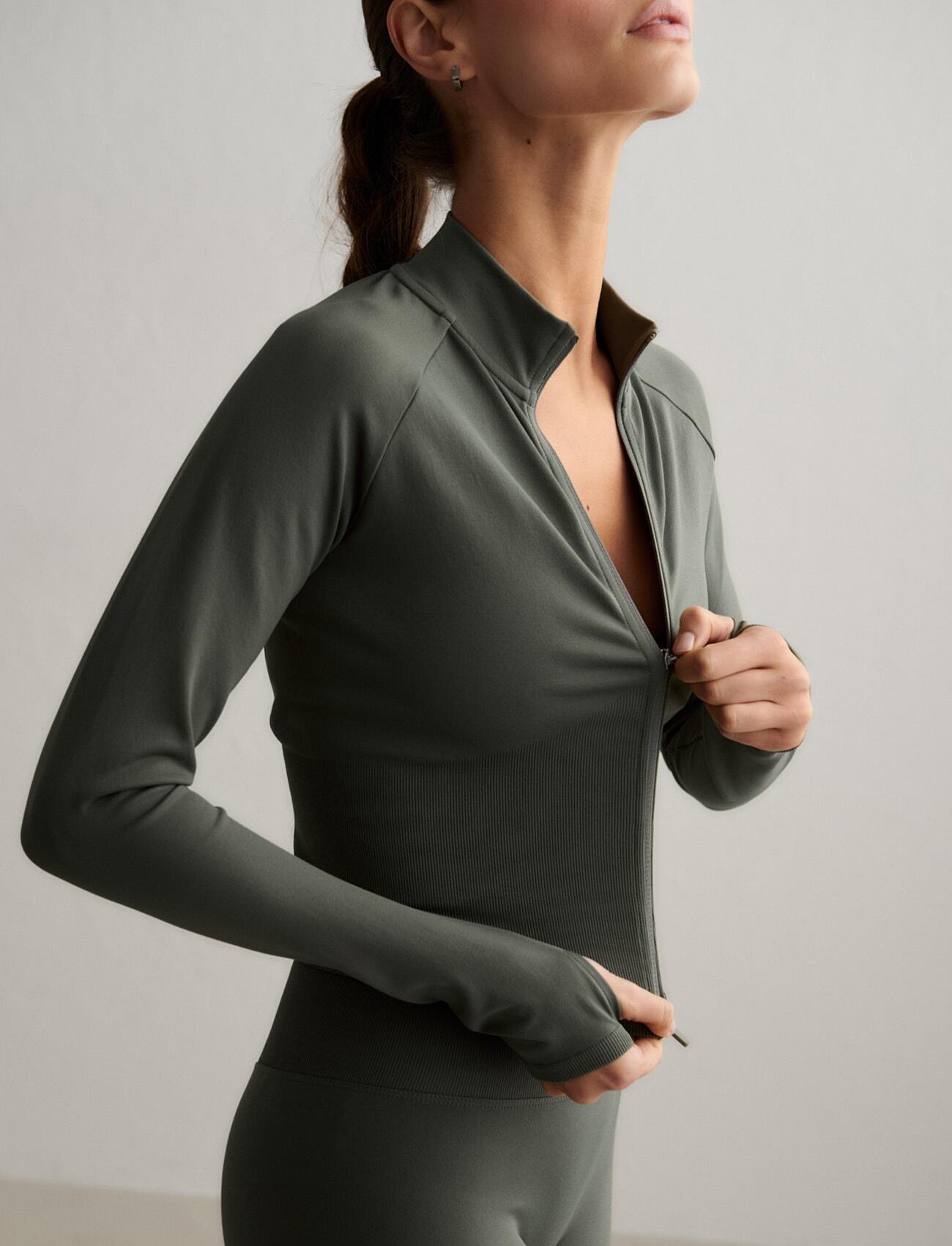 Femme Veste Zippée Sans Couture Respirante Vert Lierre 5/6