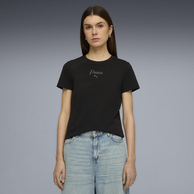Tricou femei mânecă scurtă Essentials Script, negru PUMA