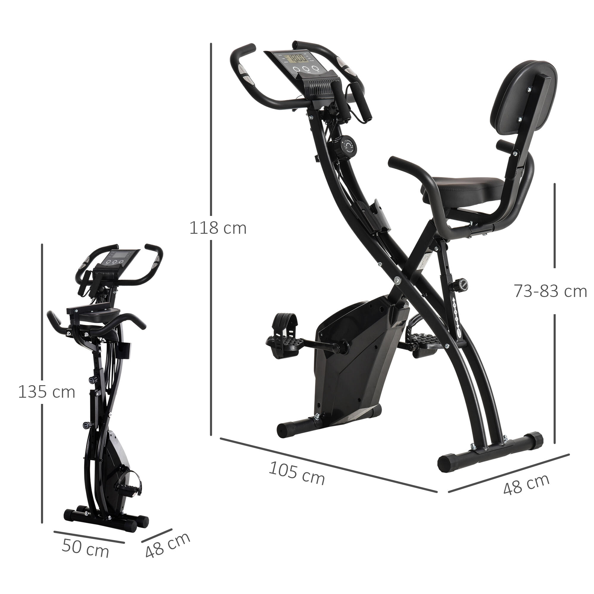 Bicicleta estática plegable HOMCOM, 8 niveles de resistencia magnética 4/5