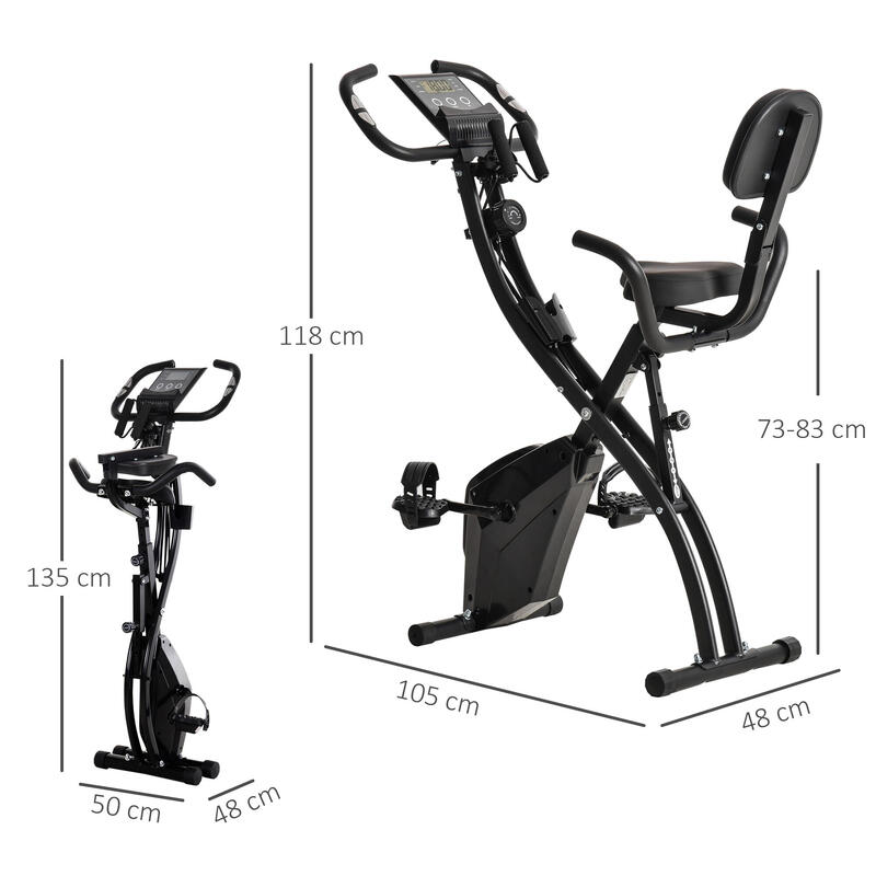 Bicicletă de exerciții pliabilă HOMCOM, 8 niveluri de rezistență magnetică