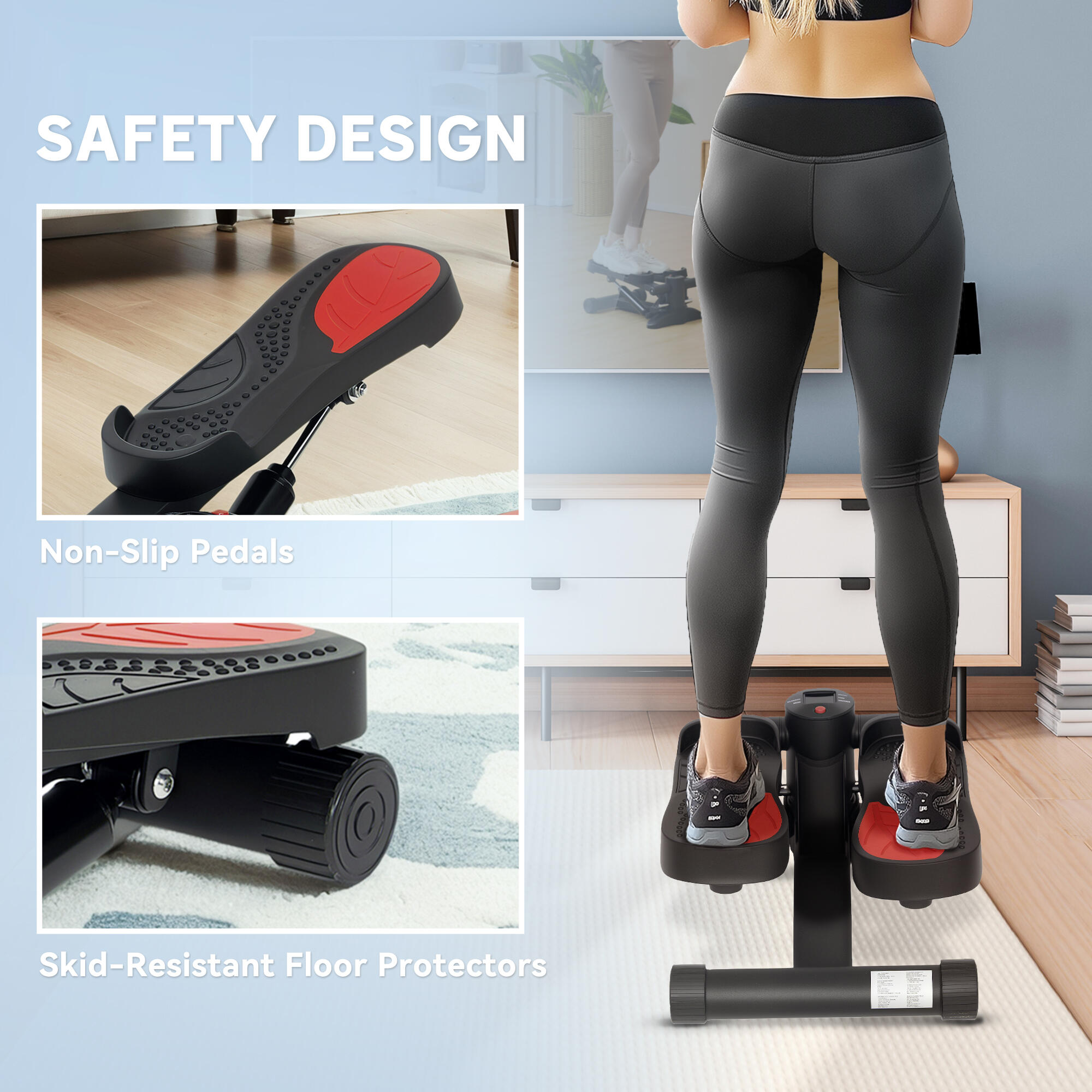 SPORTNOW Stepper Compatto per Allenamento, Fitness-Stepper con Monitor LCD 4/7