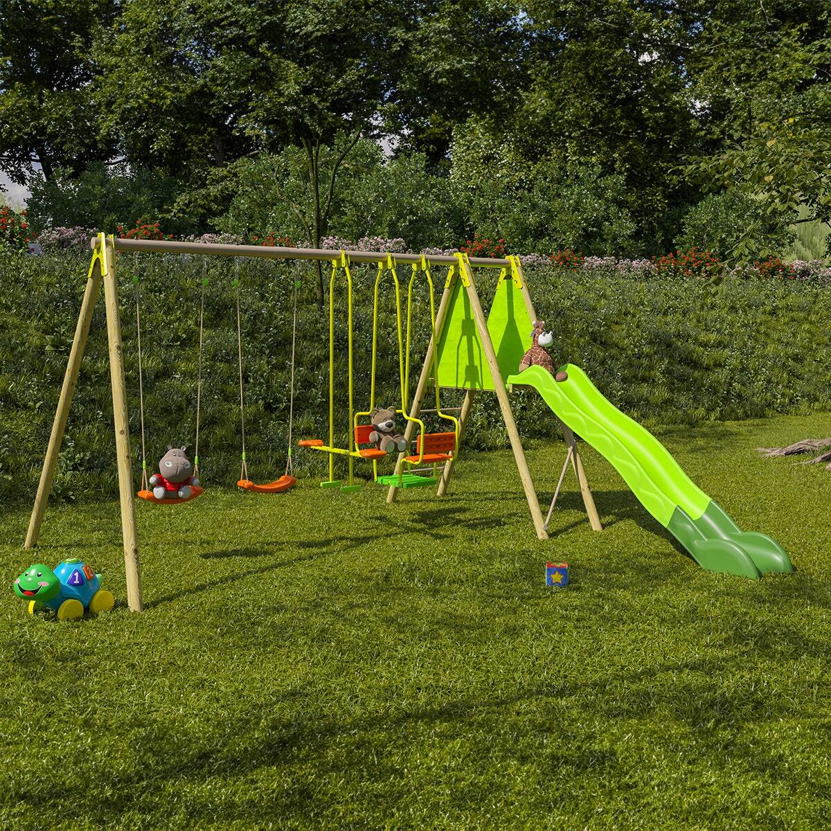 Portique bois métal Kaheco 2,30 m 8 enfants Trigano 6/6