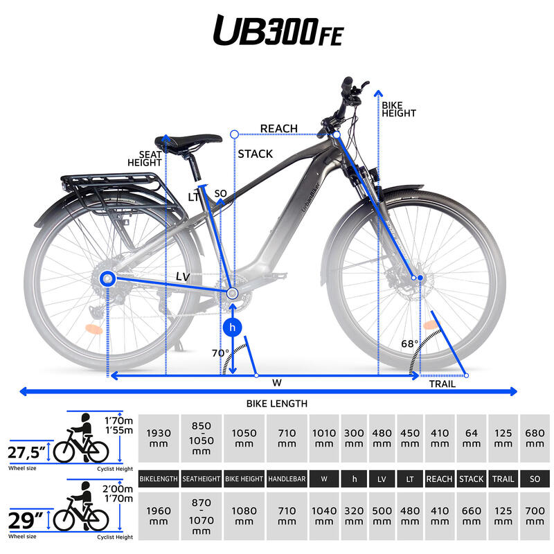 UB300B FE | E-Bike Trekking Echipată | Până la 140 km | 27,5"