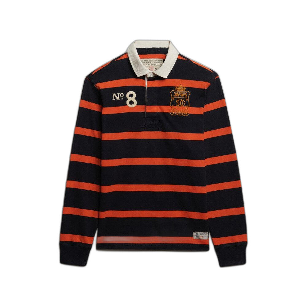Superdry - Polo Manches Longues Double Emblème À Rayures Superdry Rugby - Polo Manches Longues - Bleu|orange - Decathlon