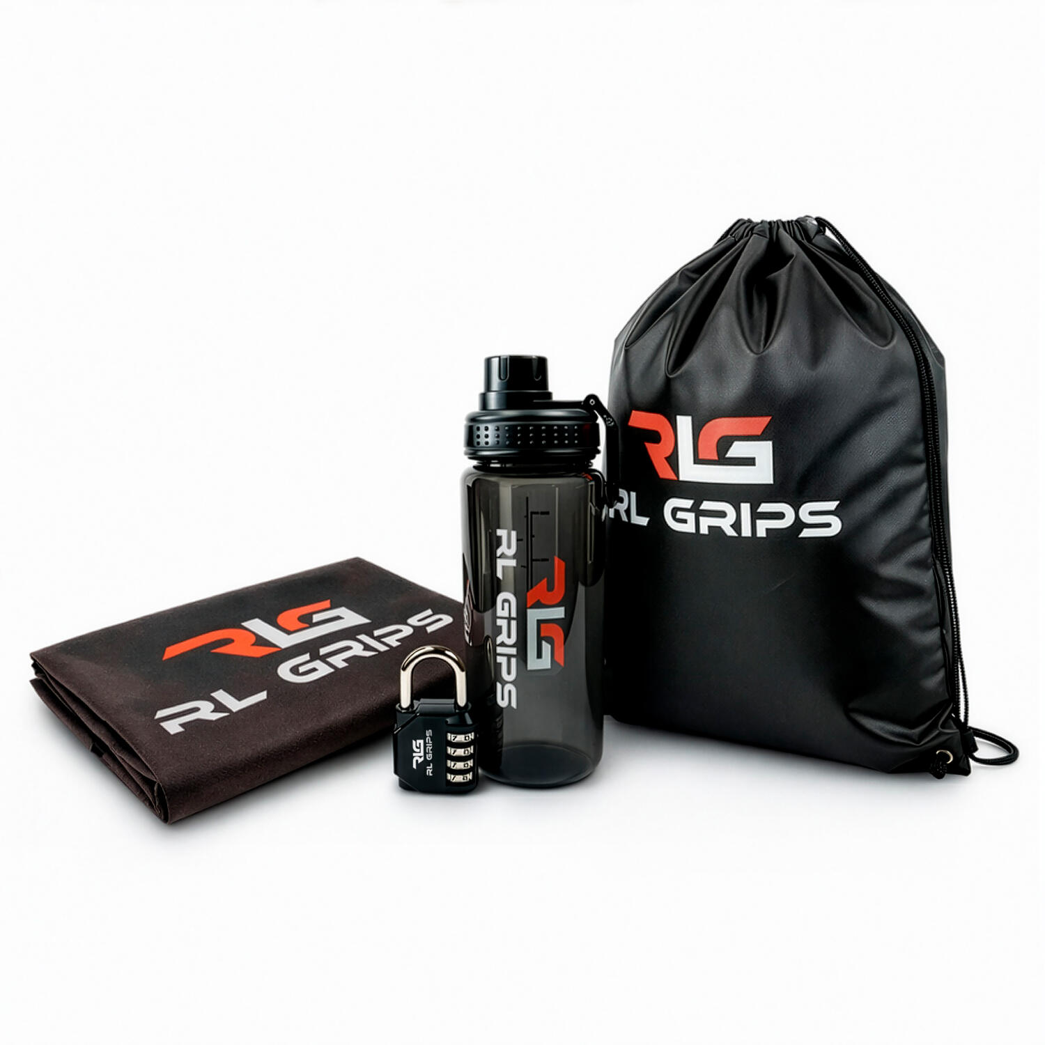 Pack Gimnasio Completo con Botella 600 ml, Toalla, Candado y Mochila RL Grips 1/1