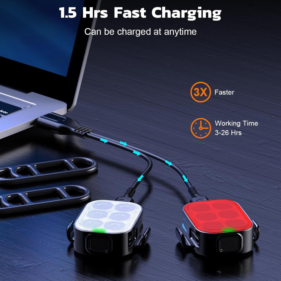 Fietsverlichting Set LED USB oplaadbaar Voor/Achter 3/8