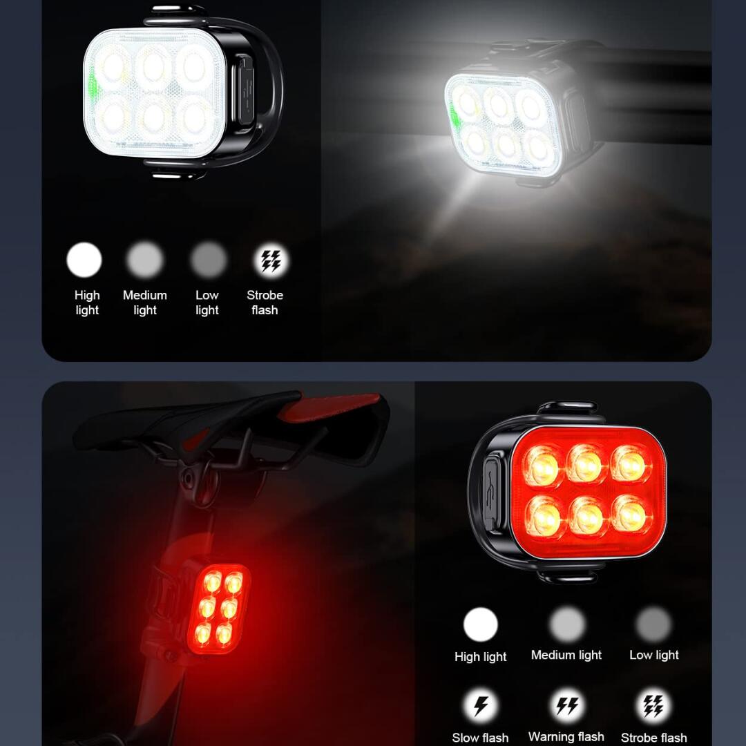 Fietsverlichting Set LED USB oplaadbaar Voor/Achter 4/8