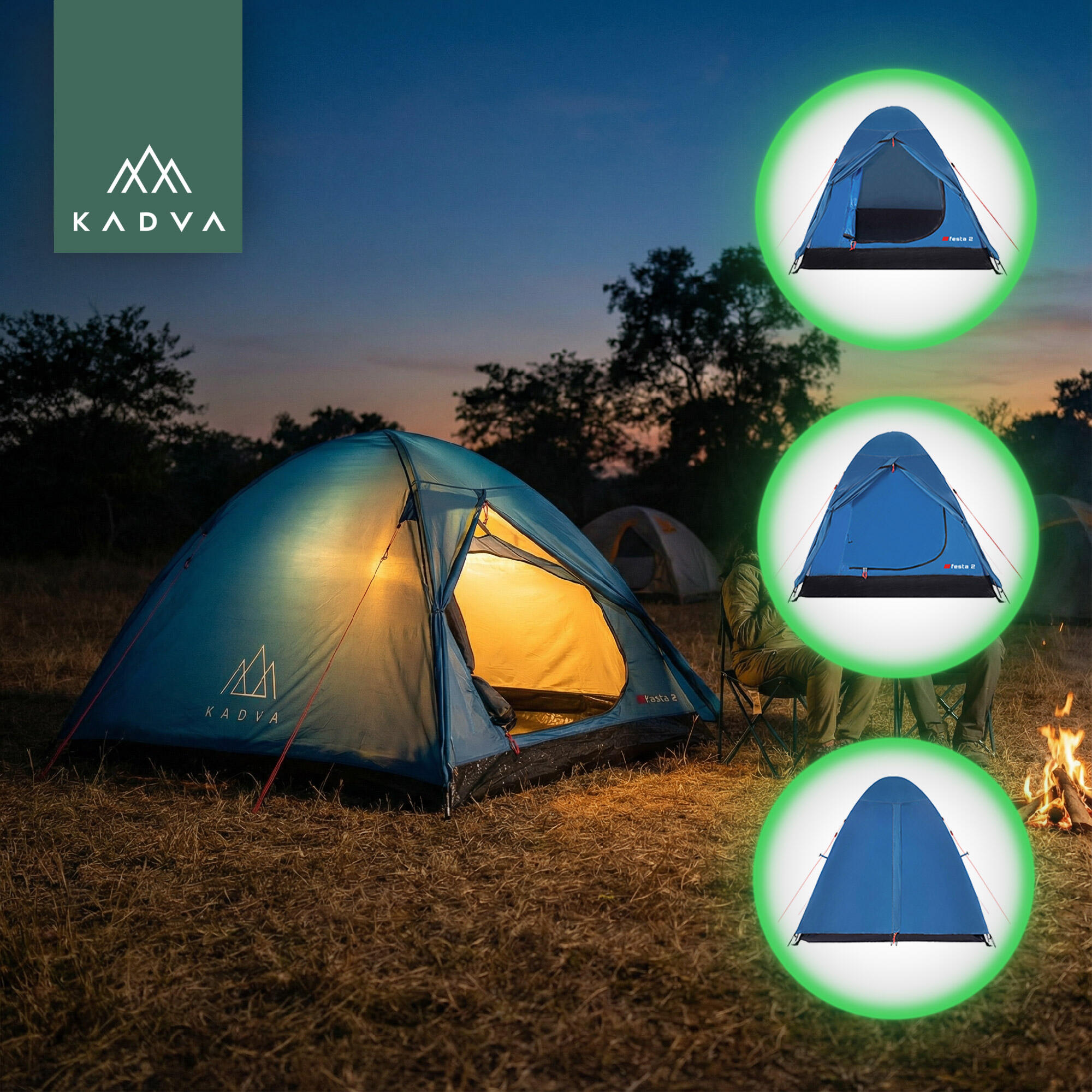 KADVA Festa 2 barraca de acampamento para 2 pessoas 4/7