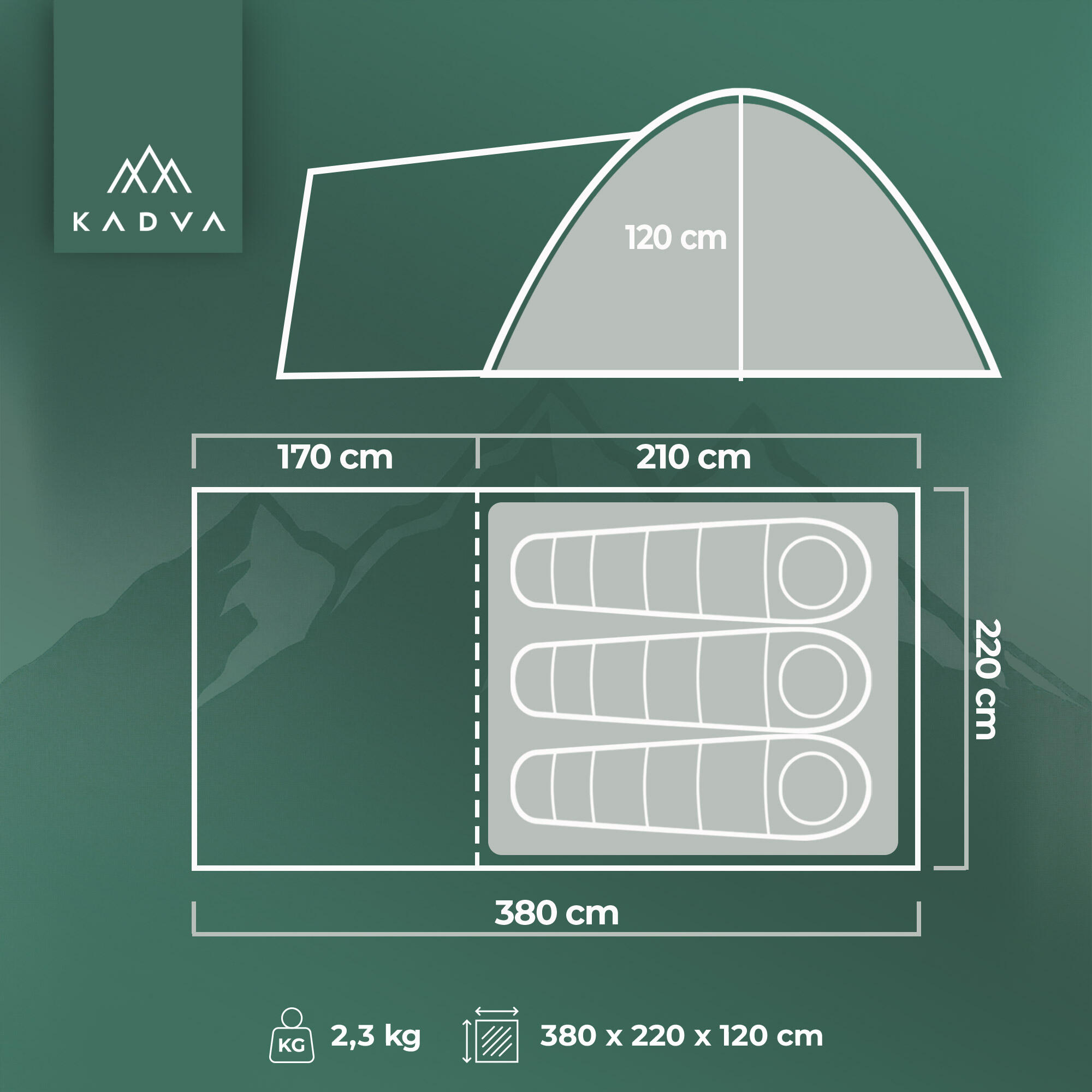 Tente de camping 3 places KADVA Kavio 3 2/7