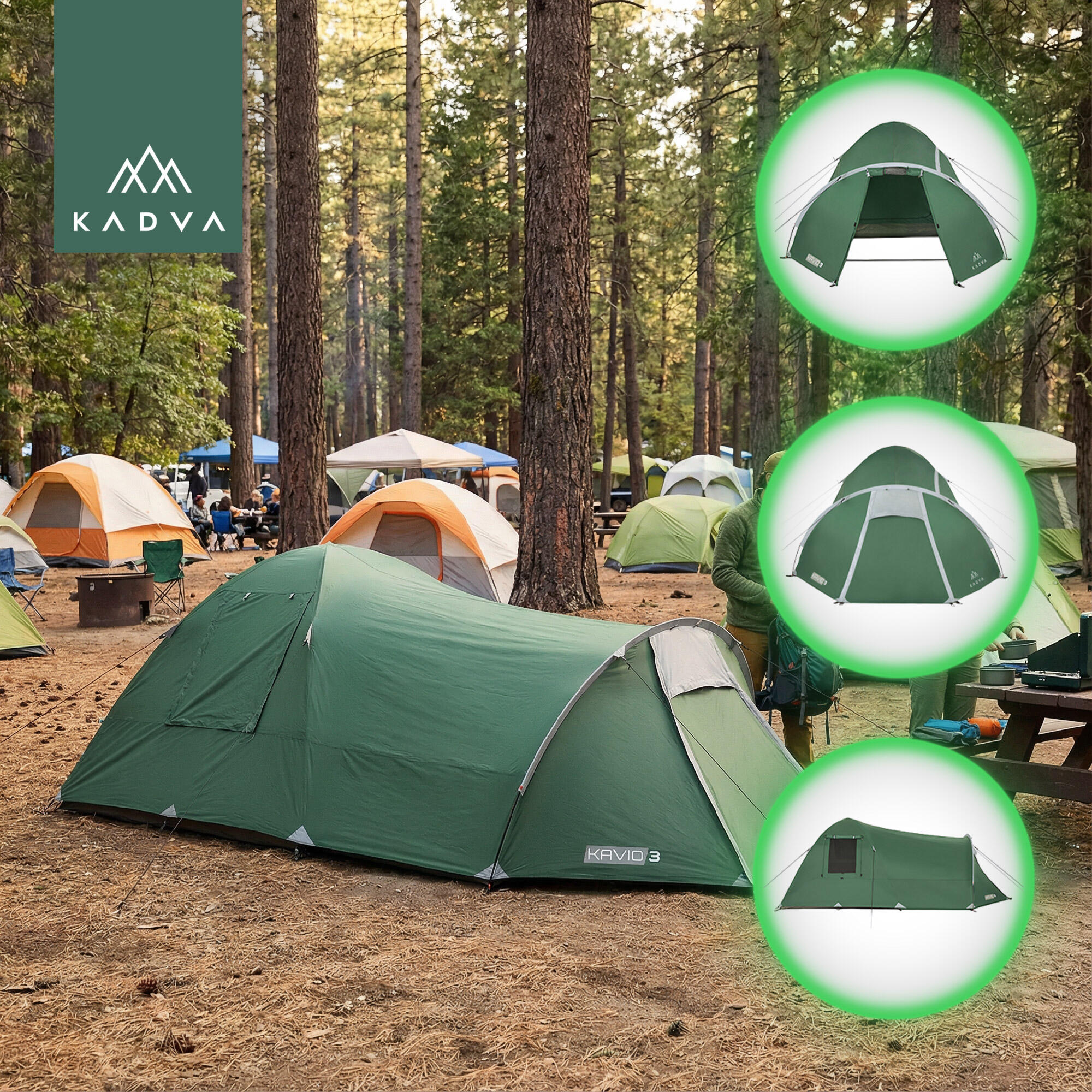 Tente de camping 3 places KADVA Kavio 3 4/7