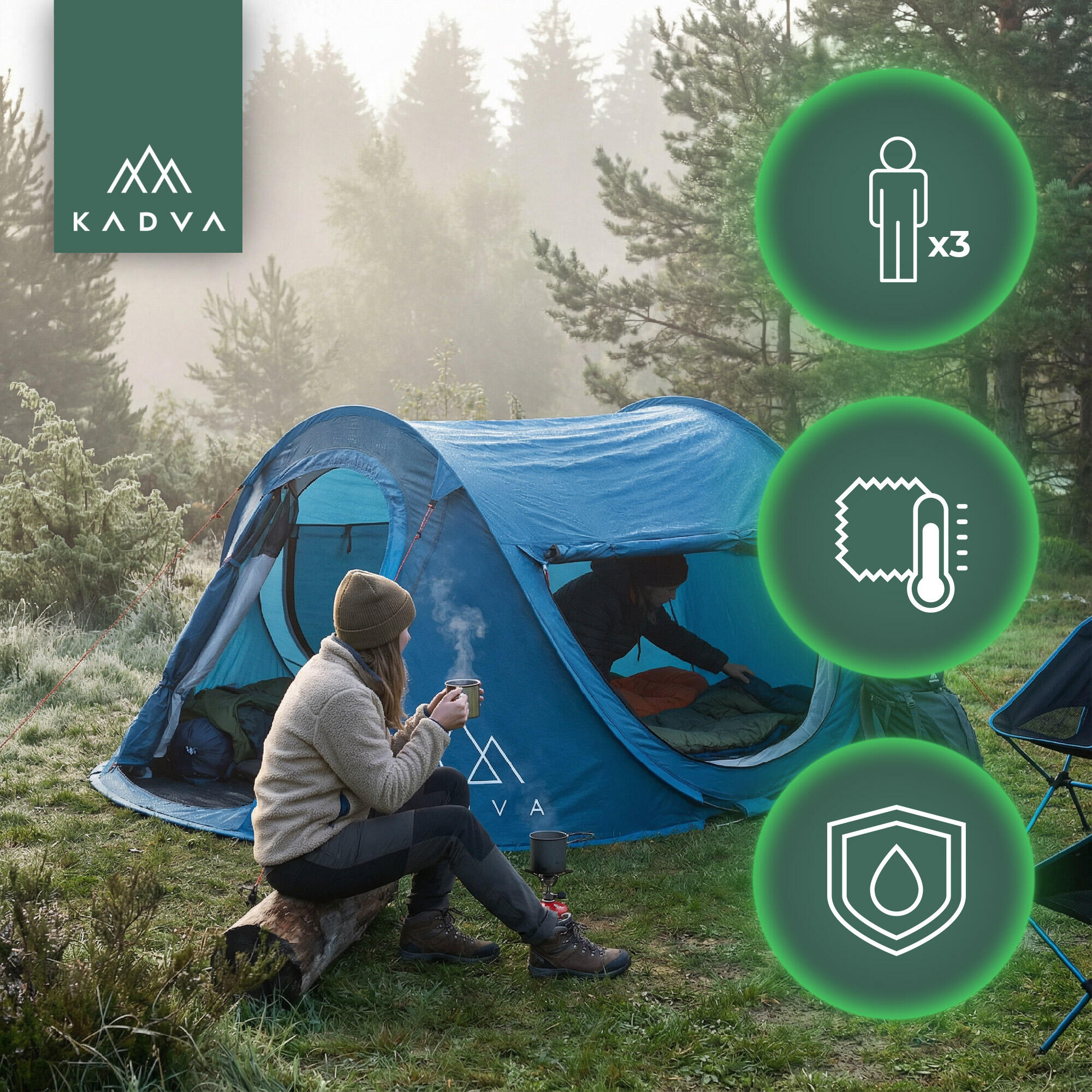 KADVA Tartuga 3 barraca de acampamento para 3 pessoas 3/7