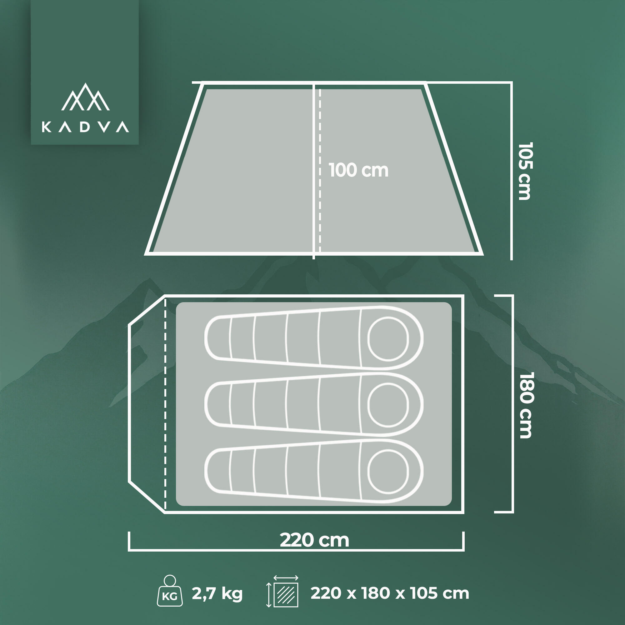 KADVA Tartuga 3 barraca de acampamento para 3 pessoas 2/7