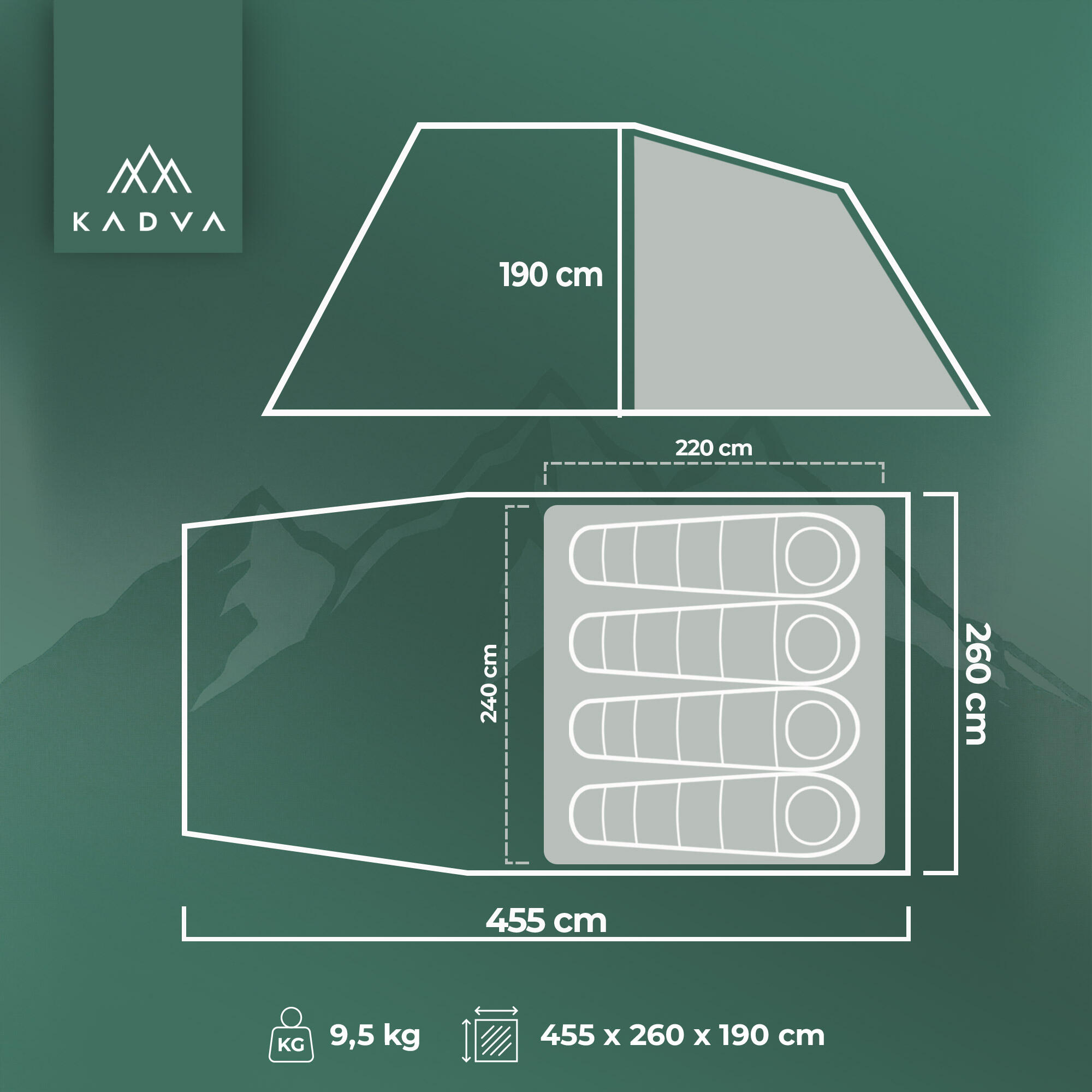 Barraca de camping para 4 pessoas KADVA Kavio 4.4 2/7