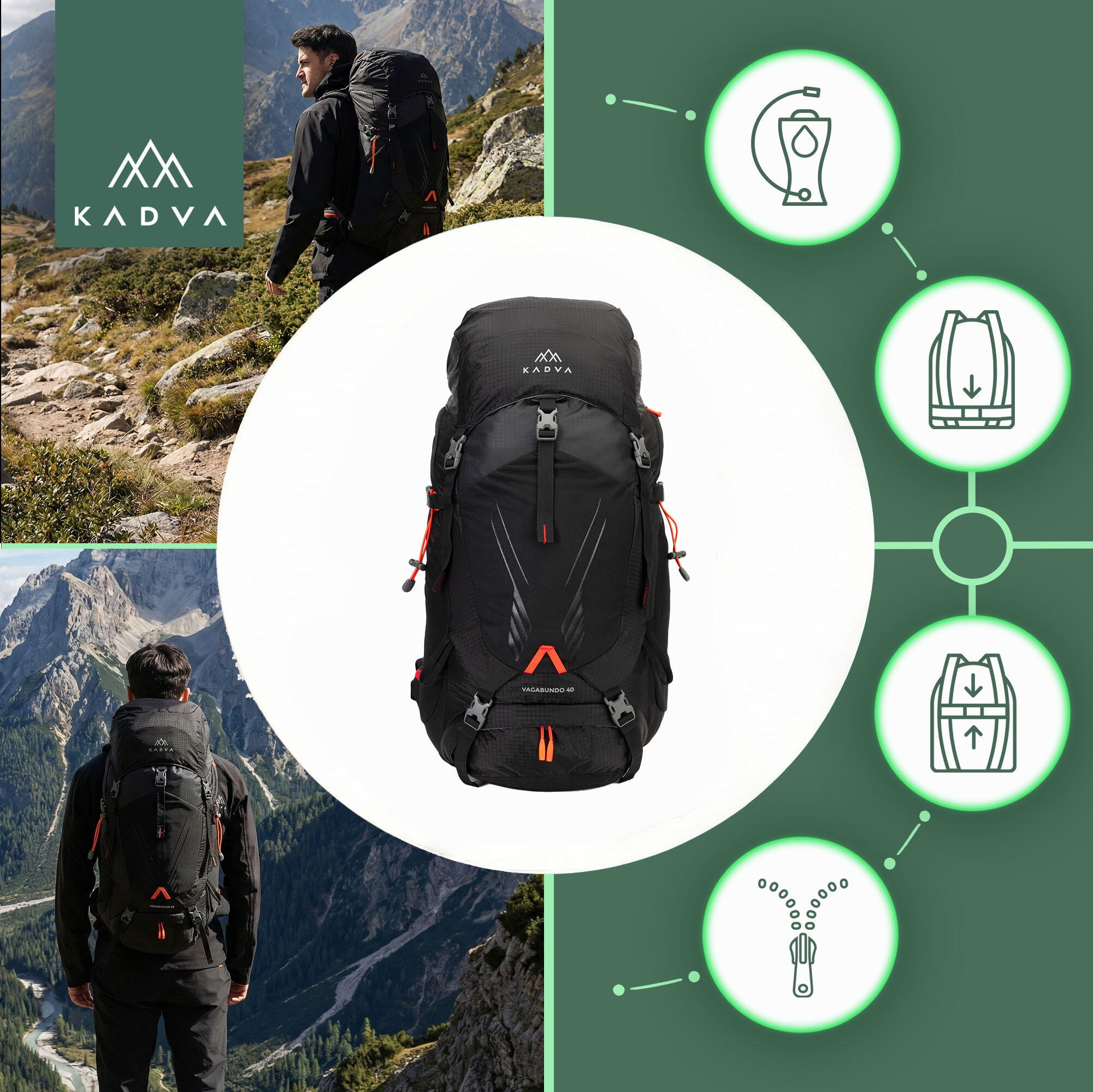 Mochila de trekking KADVA Vagabundo 40 l 3/7