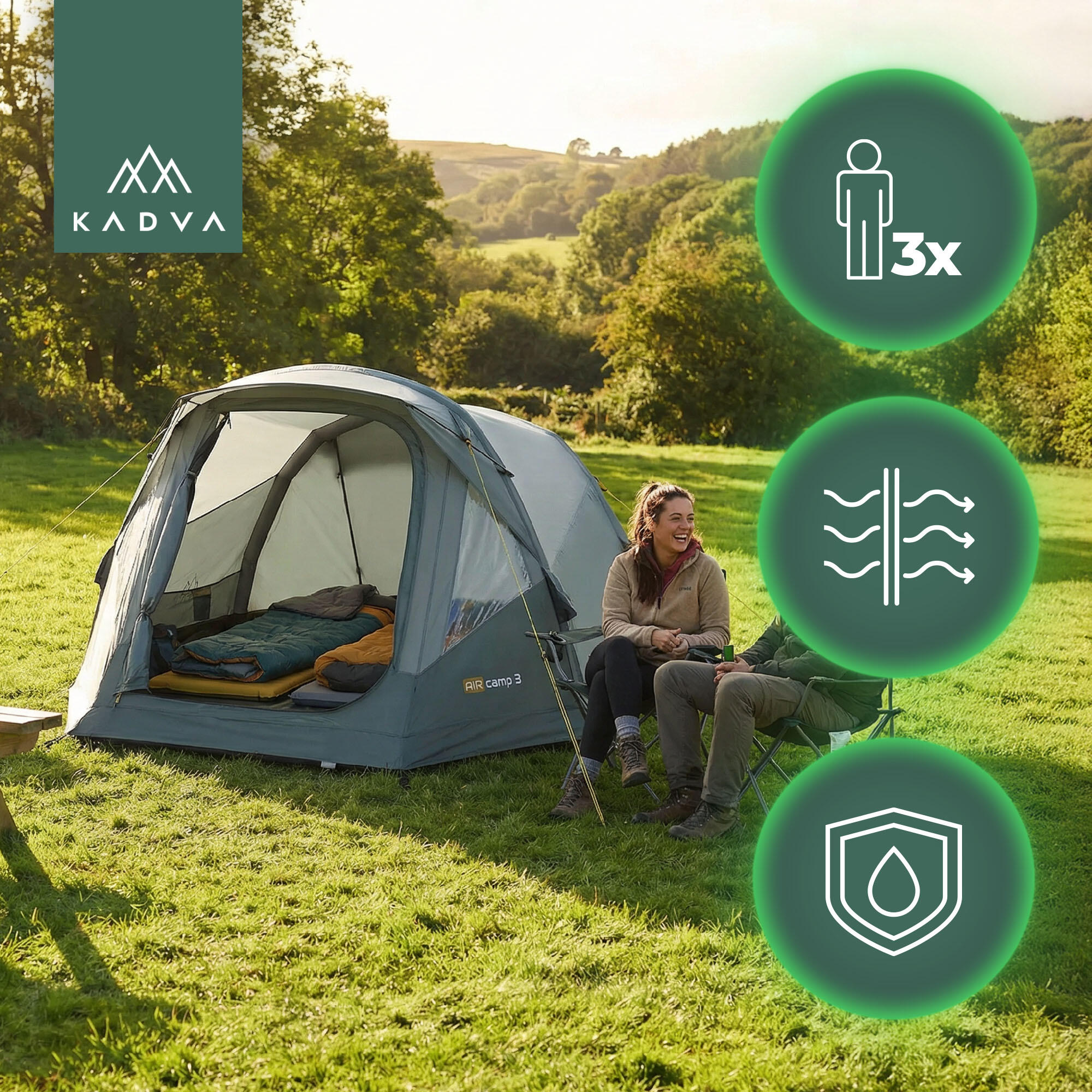 KADVA AIRcamp 3 barraca de acampamento para 3 pessoas 3/7