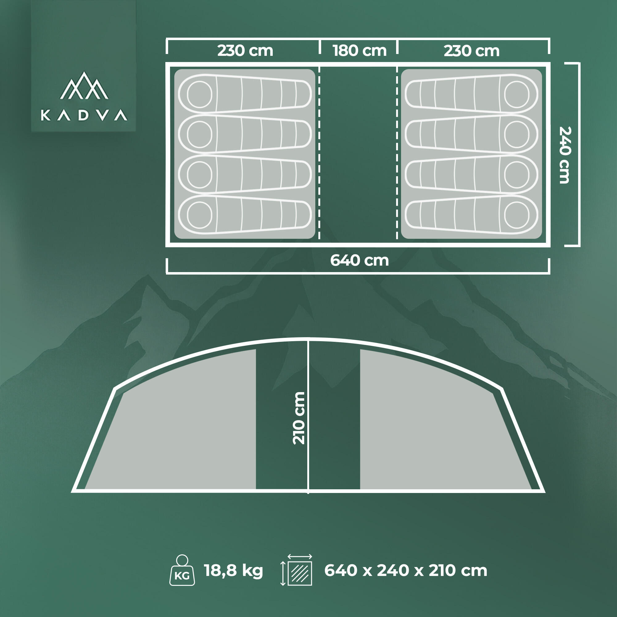 Tente de camping KADVA AIRcamp 8.44 8 personnes 2/7