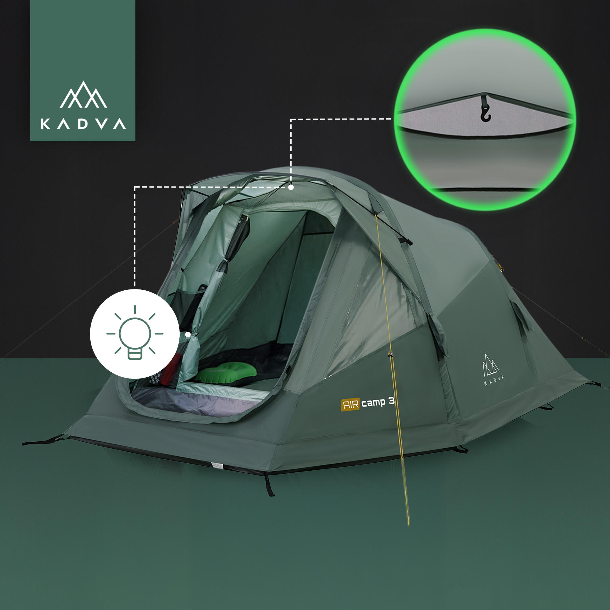 KADVA AIRcamp 3 barraca de acampamento para 3 pessoas 7/7