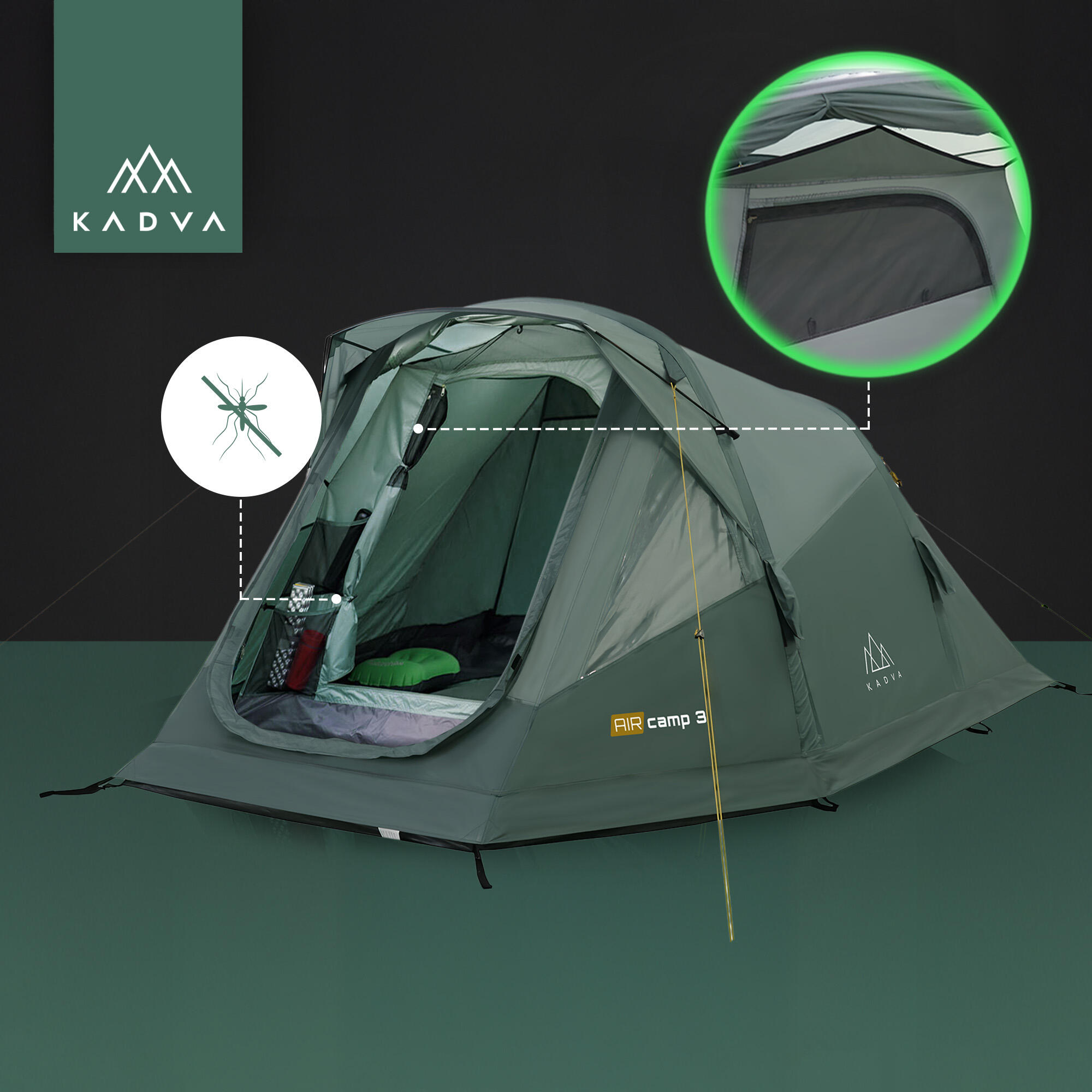 KADVA AIRcamp 3 barraca de acampamento para 3 pessoas 6/7