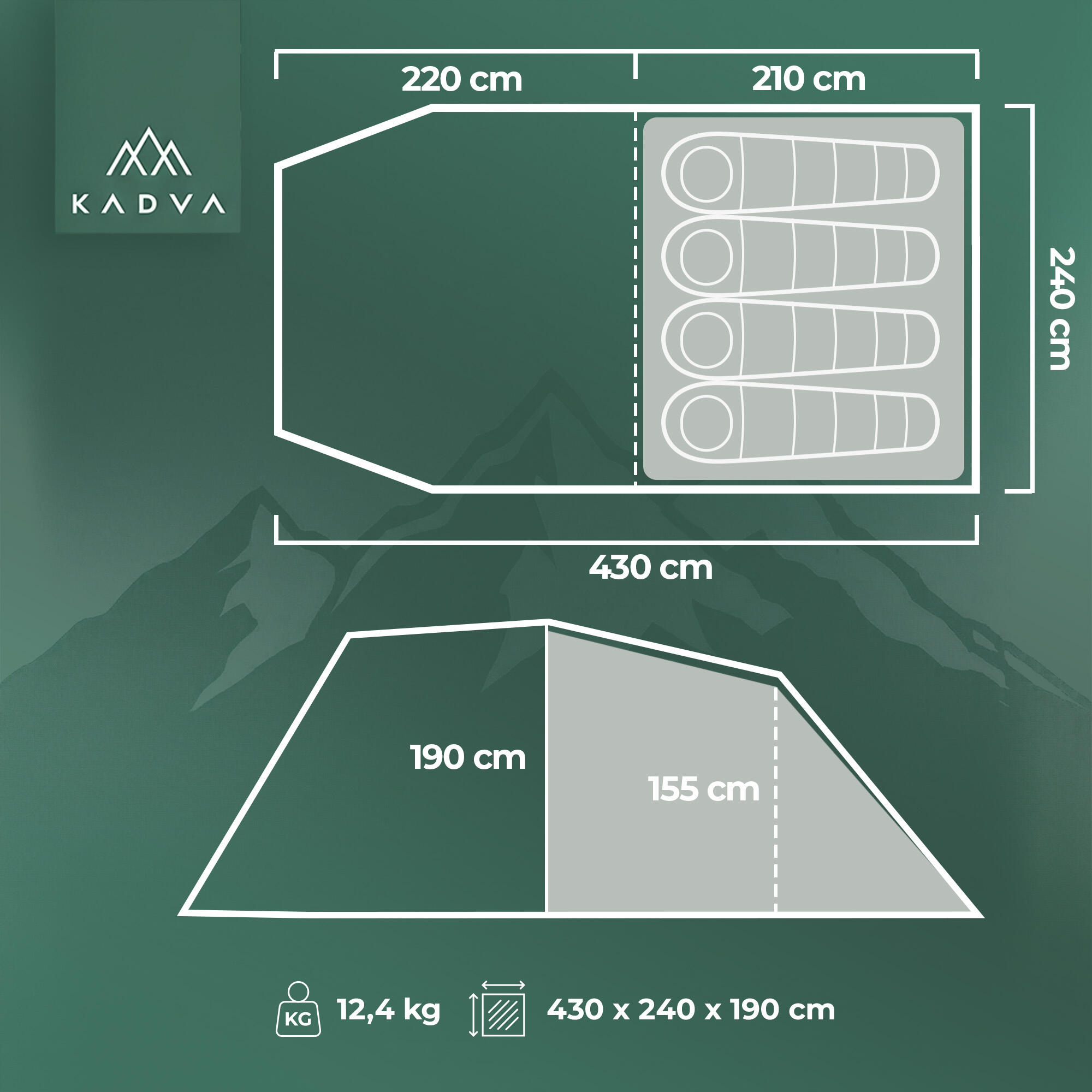 Tenda de acampamento KADVA AIRcamp 4.4 para 4 pessoas 2/7