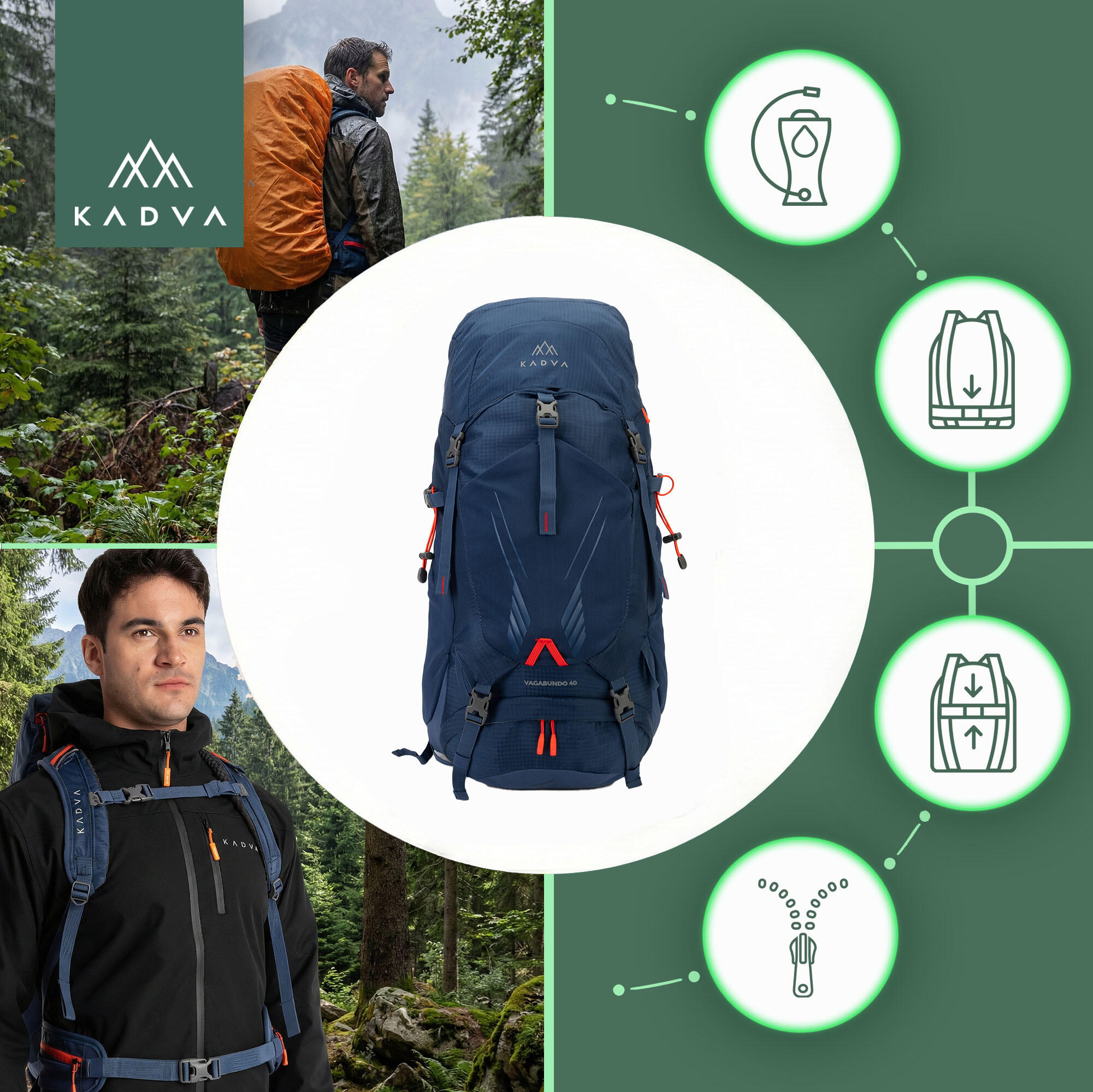 Mochila de trekking KADVA Vagabundo 40 l 3/7