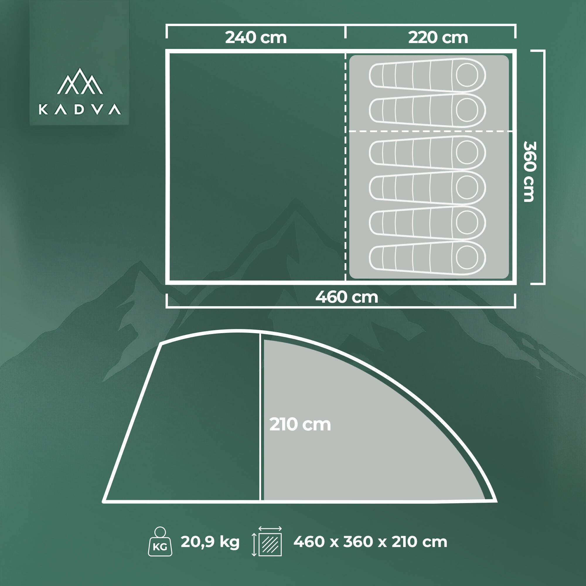 KADVA AIRcamp 6.24 Tenda de acampamento para 6 pessoas 2/7