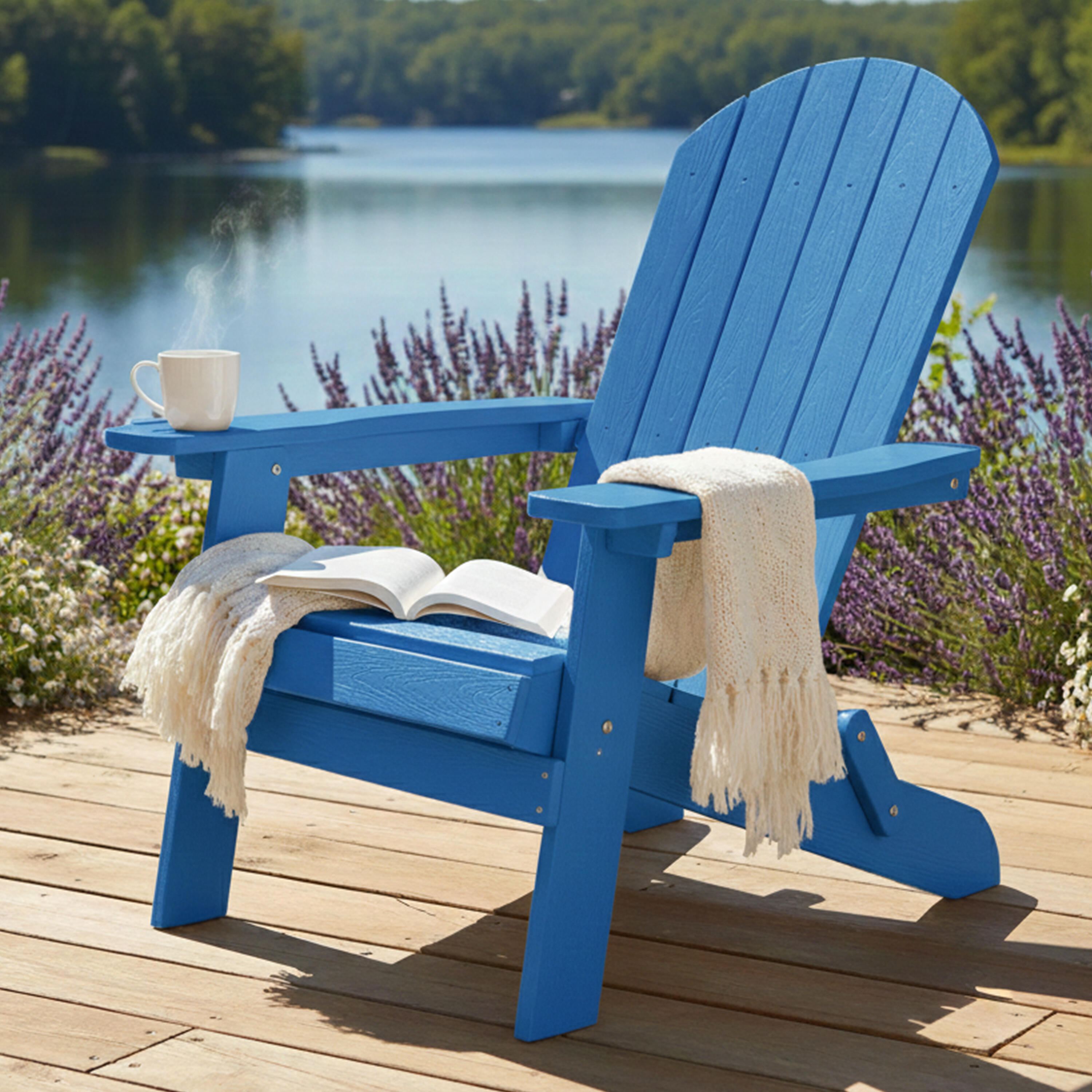 Chaise de camping Adirondack, Claire, Plastique, Bleu 3/7