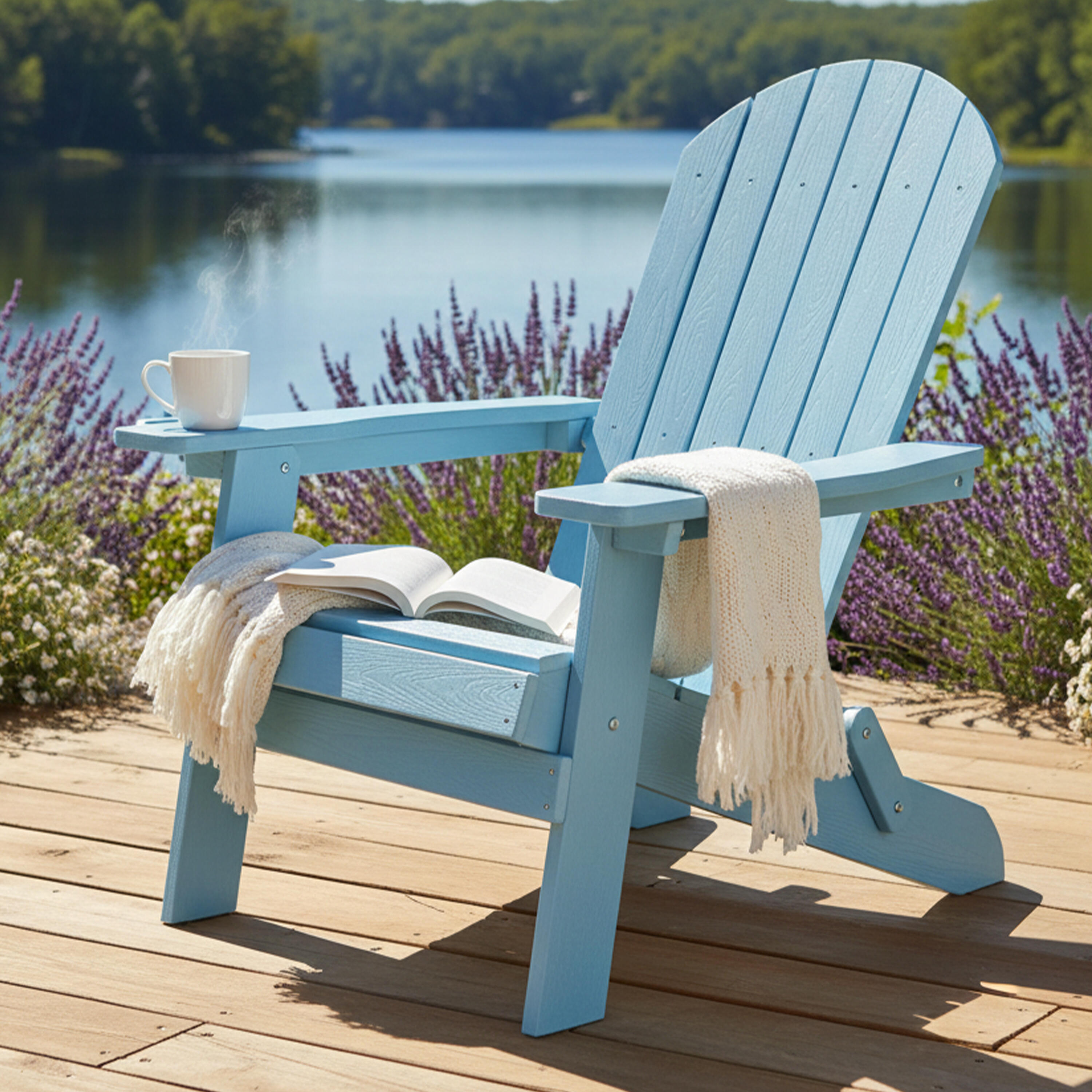 Chaise de camping Adirondack, Claire, Plastique, Bleue Claire 3/7