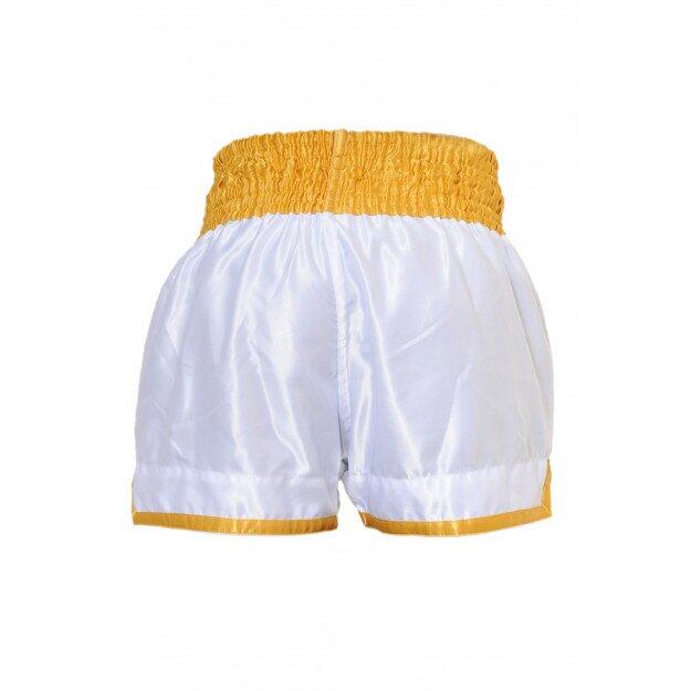 Thai boksshort Fighter in wit en geel 3/3