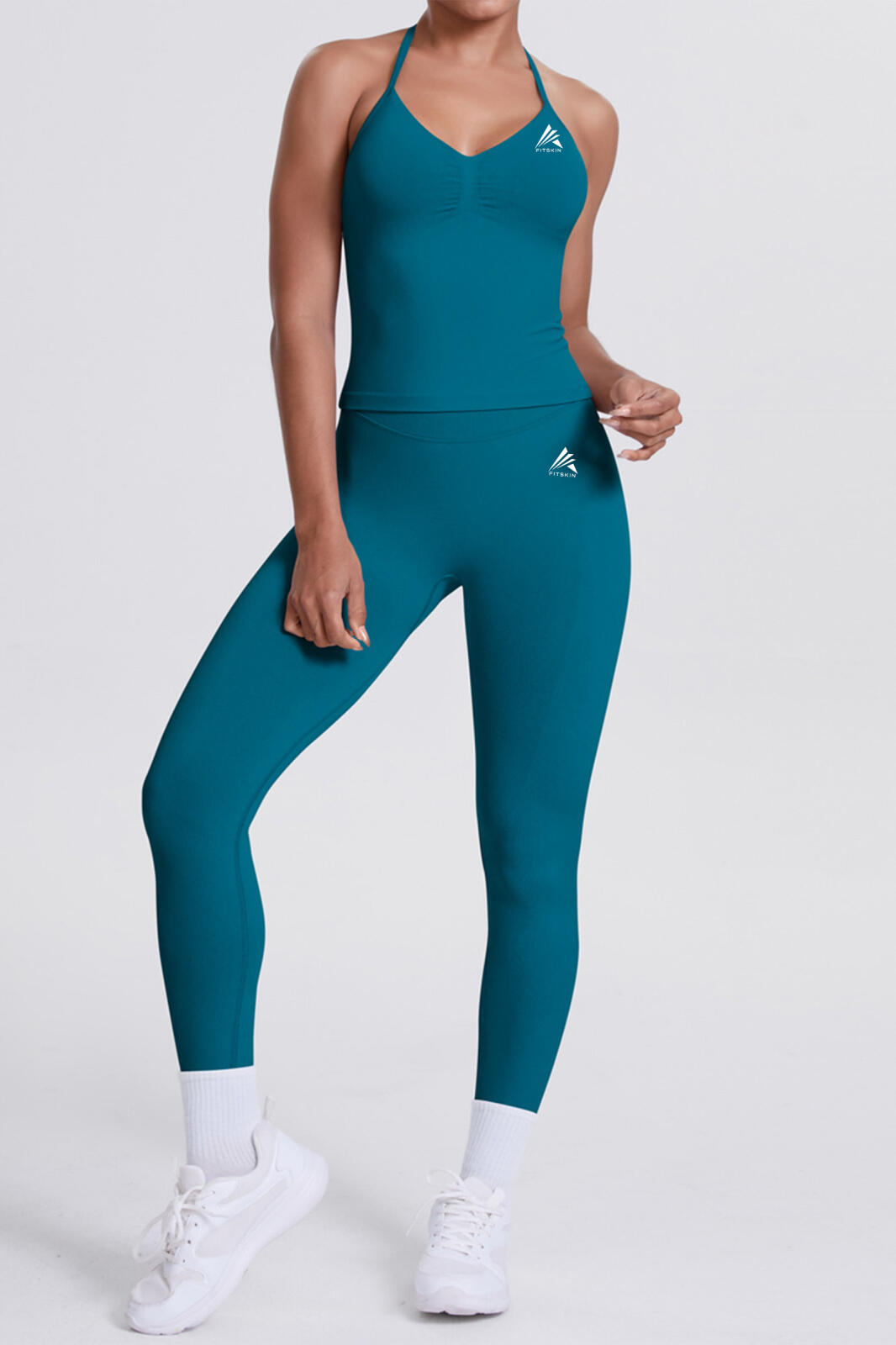 Bustiera FITSKIN V-Form Longline Midnight Green