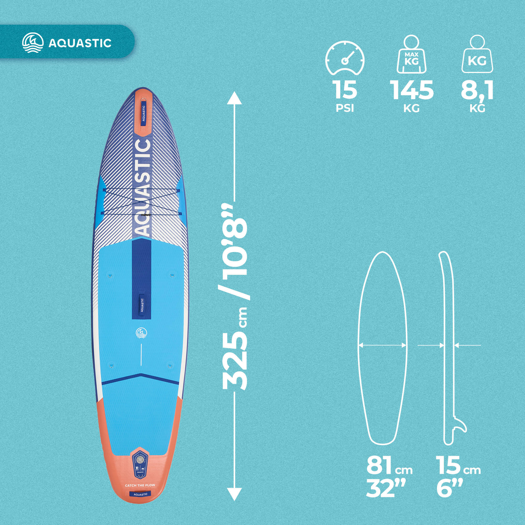 Deska SUP AQUASTIC Perth 10'8" allround Zestaw z plecakiem wiosłem 2/7