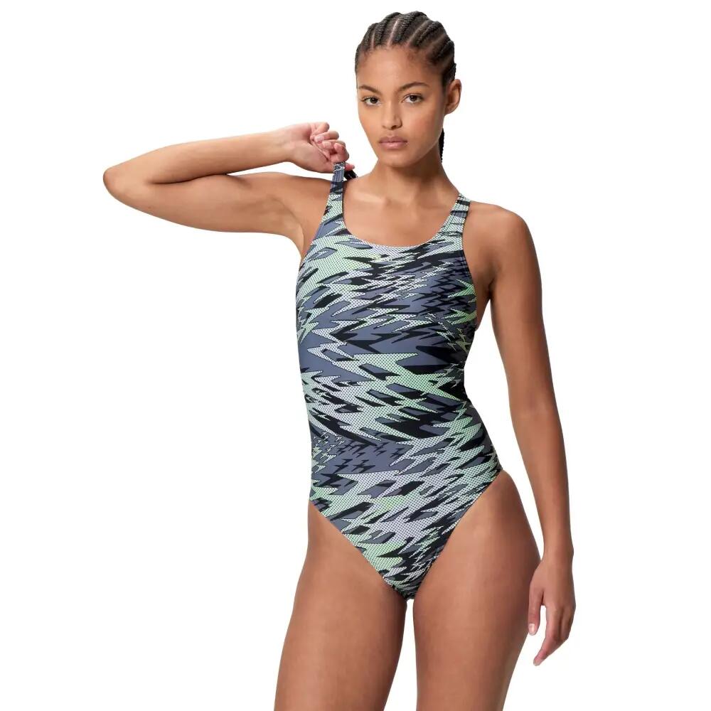 Speedo Hyperboom Print Medalist Swimsuit - Black/Grey