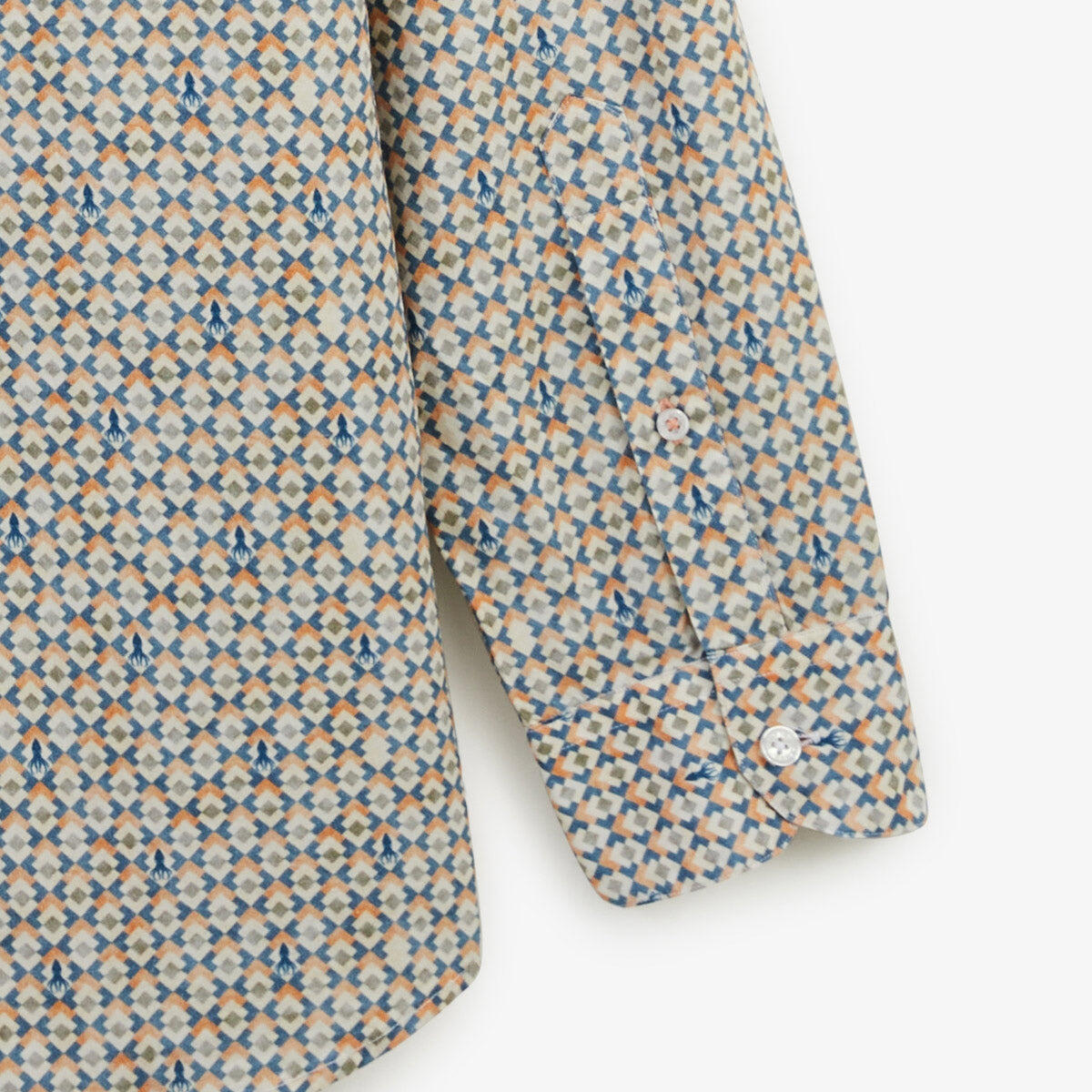 Camisa de manga larga de algodón con estampado de rombos y pulpos 3/4