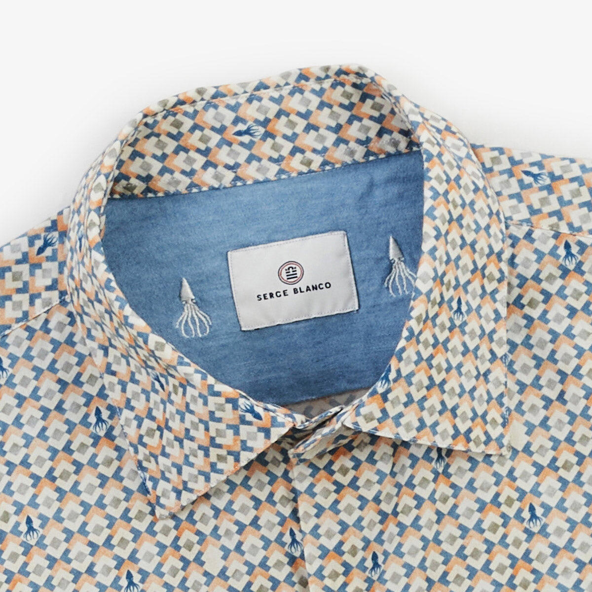 Camisa de manga larga de algodón con estampado de rombos y pulpos 4/4