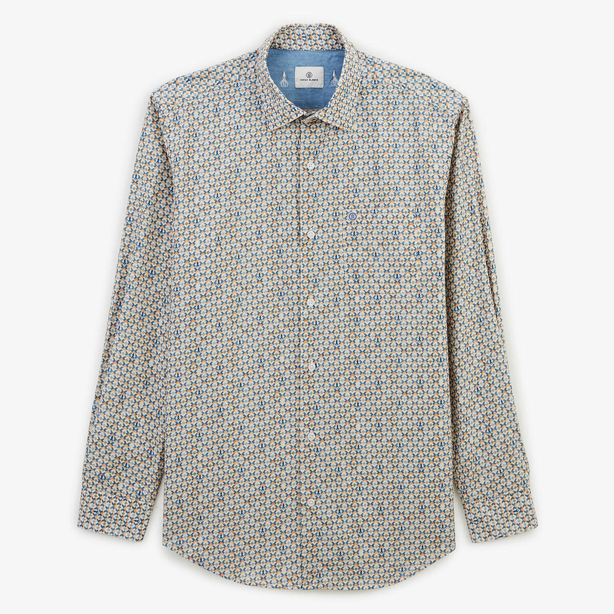 Serge Blanco - Chemise Manches Longues Coton À Motif Losanges Et Pieuvres Vert Argile - Chemise Manches Longues - Vert - Decathlon