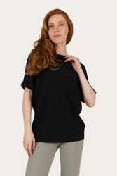 T-shirt Yoga & Pilates Budhi Coupe Ample, coupe ample, chauve-souris - Noir Onyx