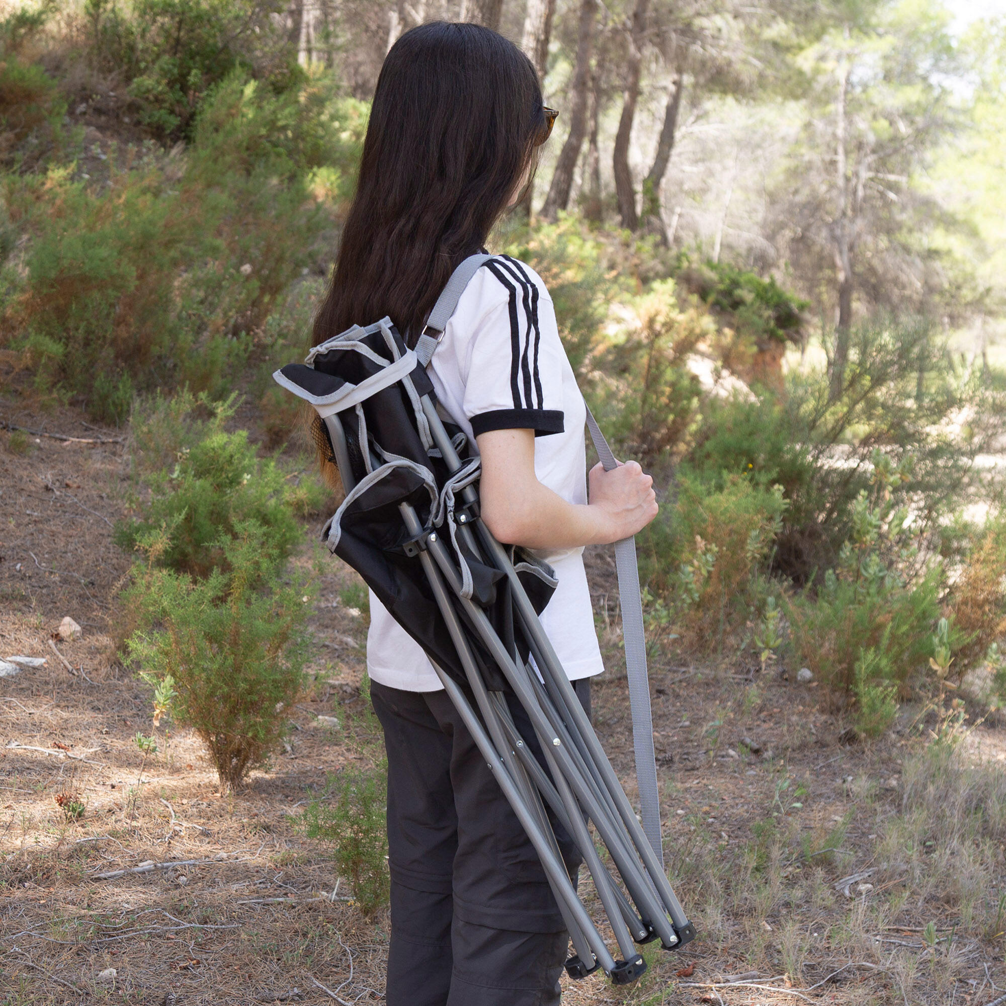 Aktive Sedia da campeggio pieghevole 48x45x80 cm con portabicchieri, nera 2/7