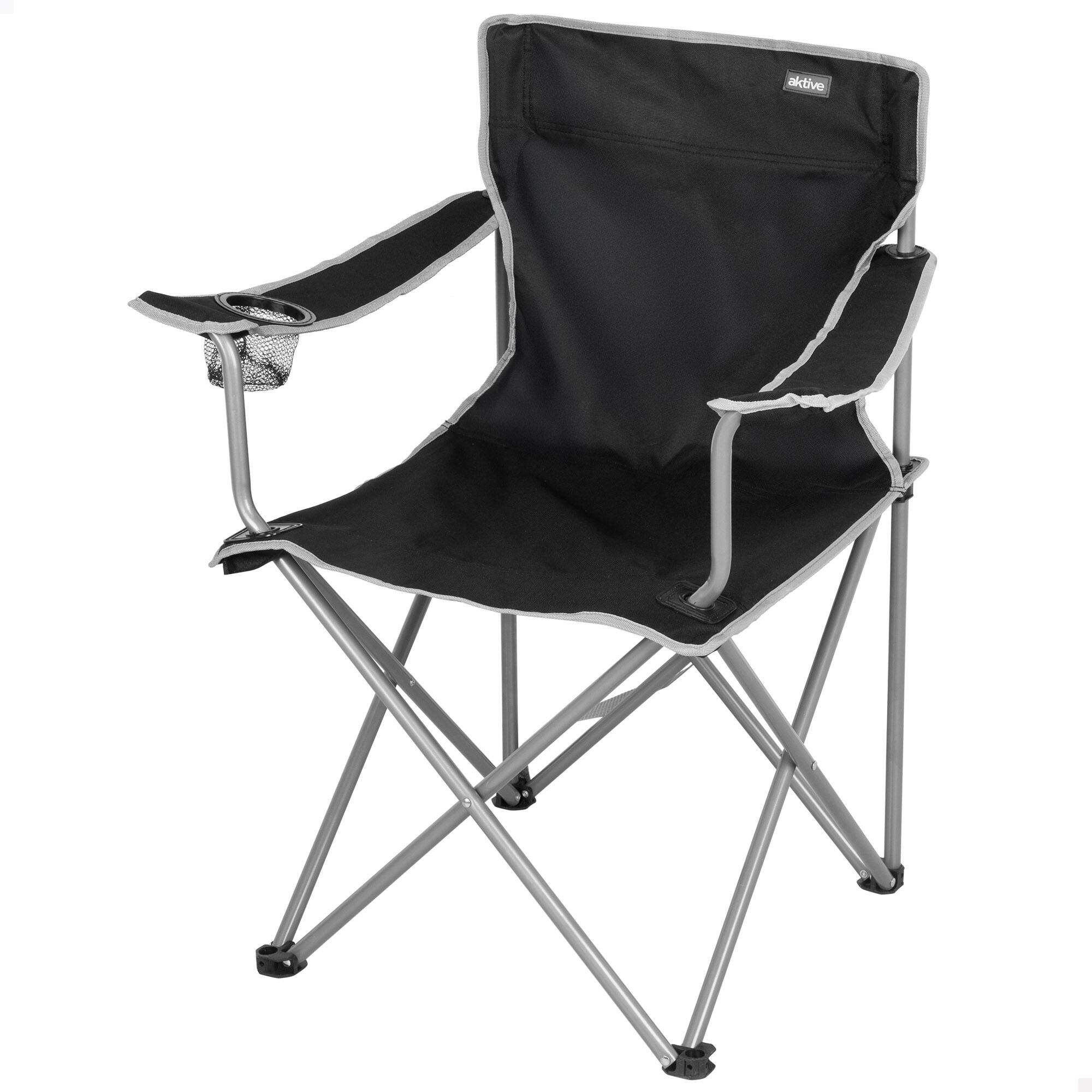 Aktive - Aktive Chaise De Camping Pliante 48x45x80 Cm Avec Porte-gobelet, Noire - Siège Pliant - 1 Place - Decathlon