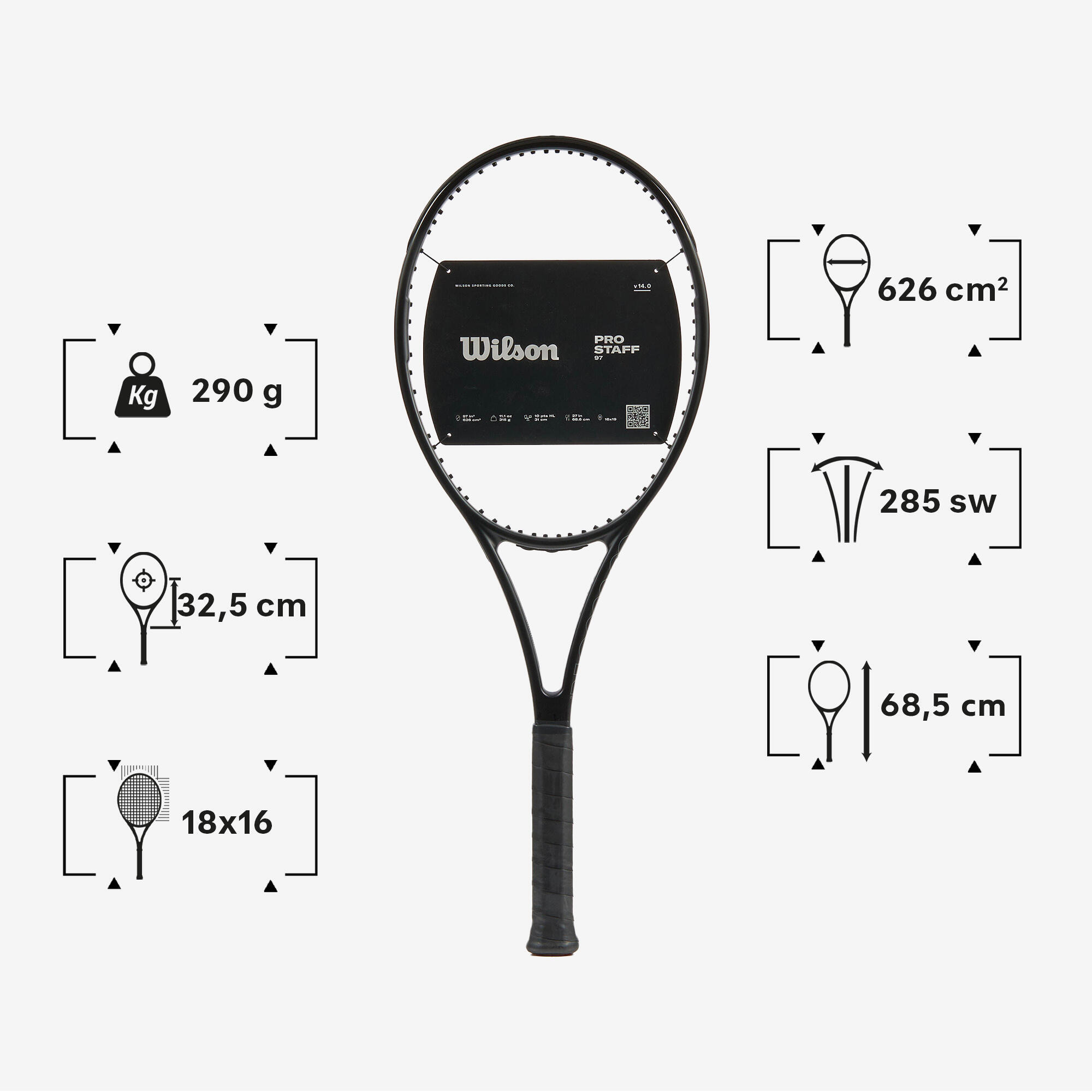 Seconde vie Raquette de tennis adulte Wilson Pro Staff 97 LS V14 noir 290g 2/5