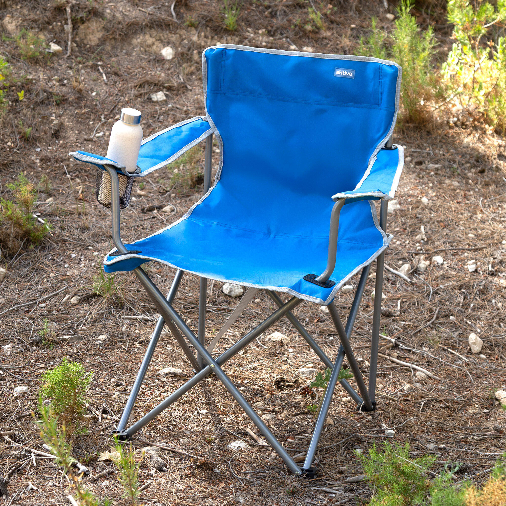 Aktive Sedia da campeggio pieghevole blu con portabicchieri 3/7