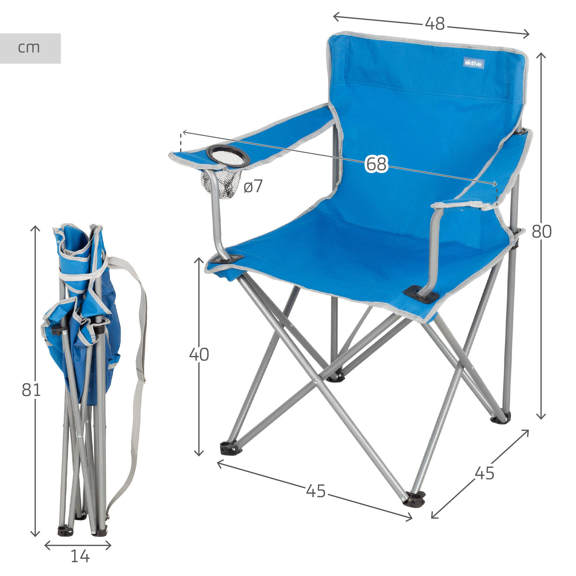 Aktive Sedia da campeggio pieghevole blu con portabicchieri 4/7