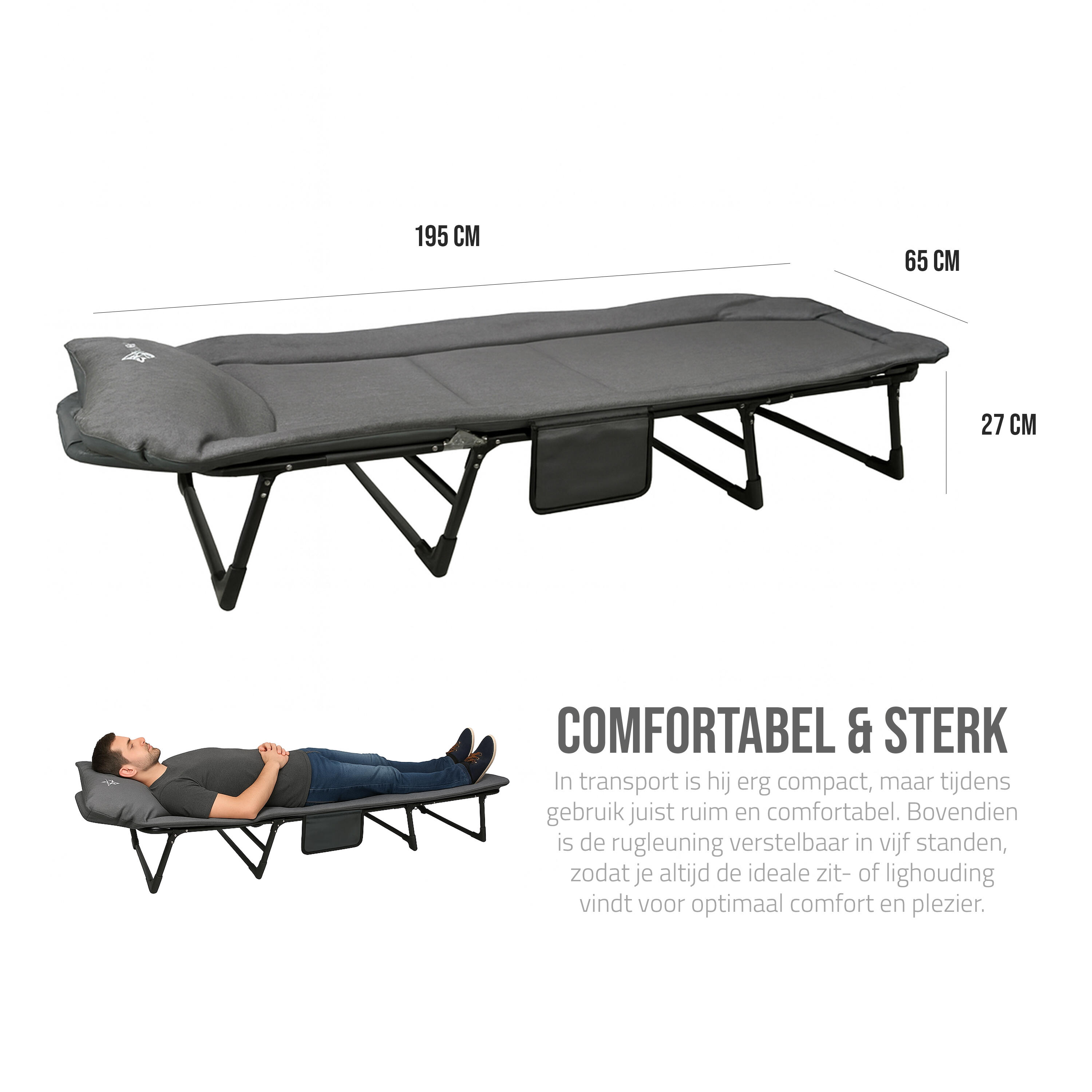 Lit de camp camping pliable réglable 195x65cm 6/7
