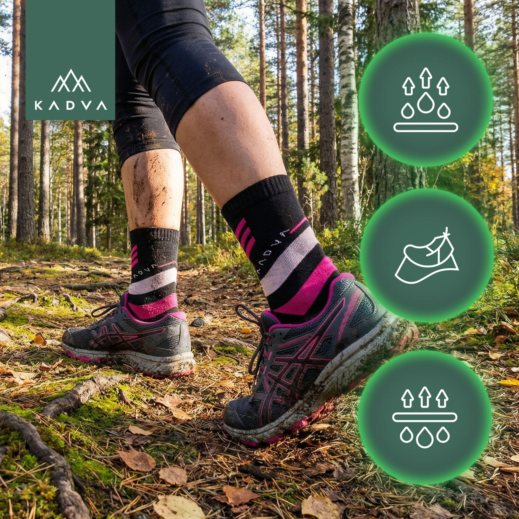 Meias femininas KADVA Stride Coolmax 2 pares 3/6