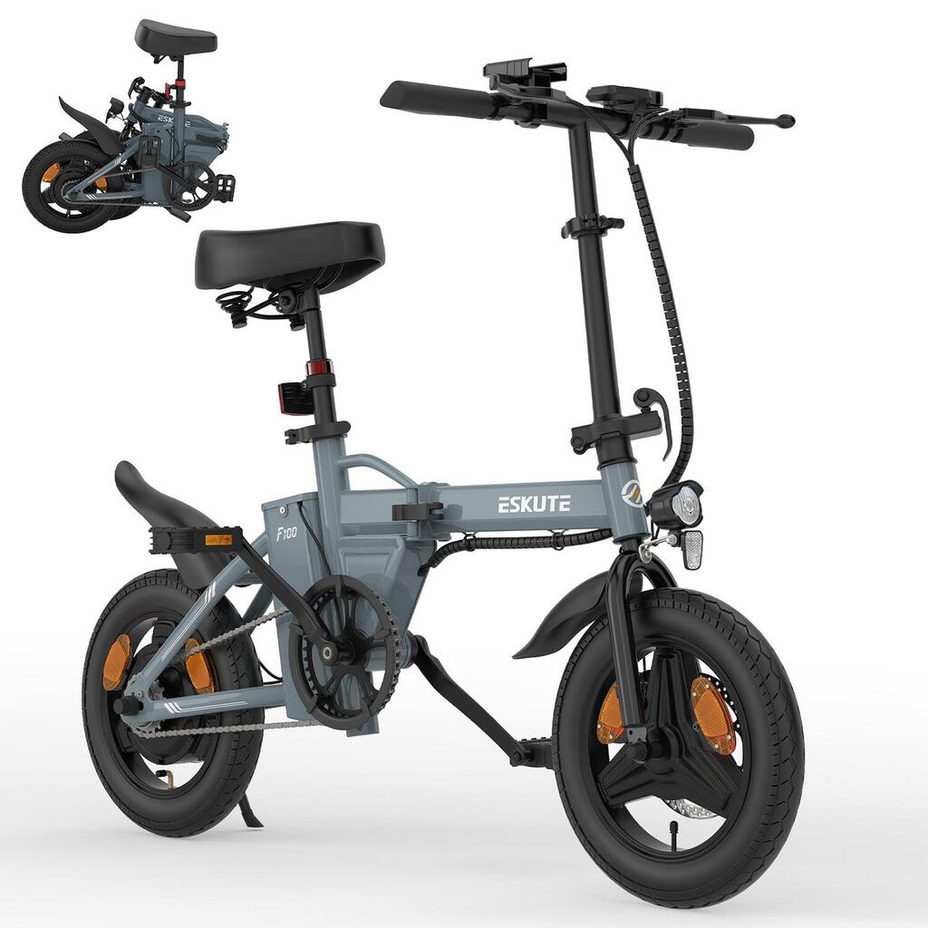 ESKUTE F100 Electric Bike with 14-inch Tires, 250W 36V9AH Gray