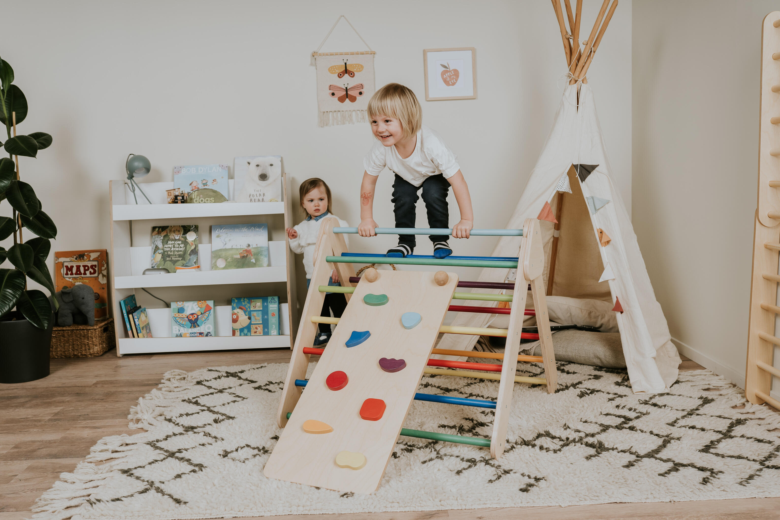 Set De Escalada Montessori 3 En 1 – Triángulo, Arco Y Tabla De Equilibrio De Madera Para Niños 3-12 Años