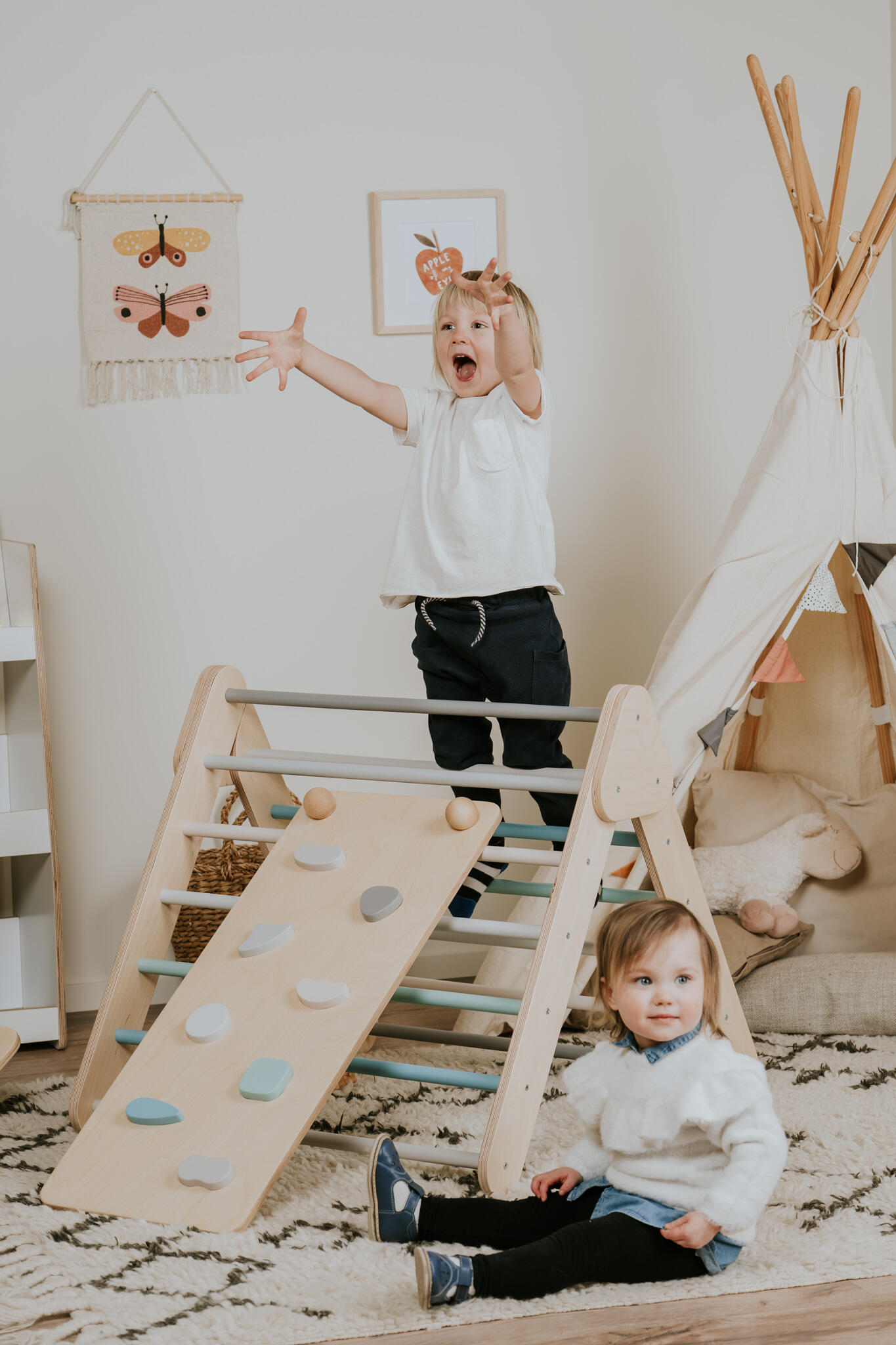 Set triangolo di arrampicata con Pedana d’Equilibrio, Montessori, Pastello 3/9
