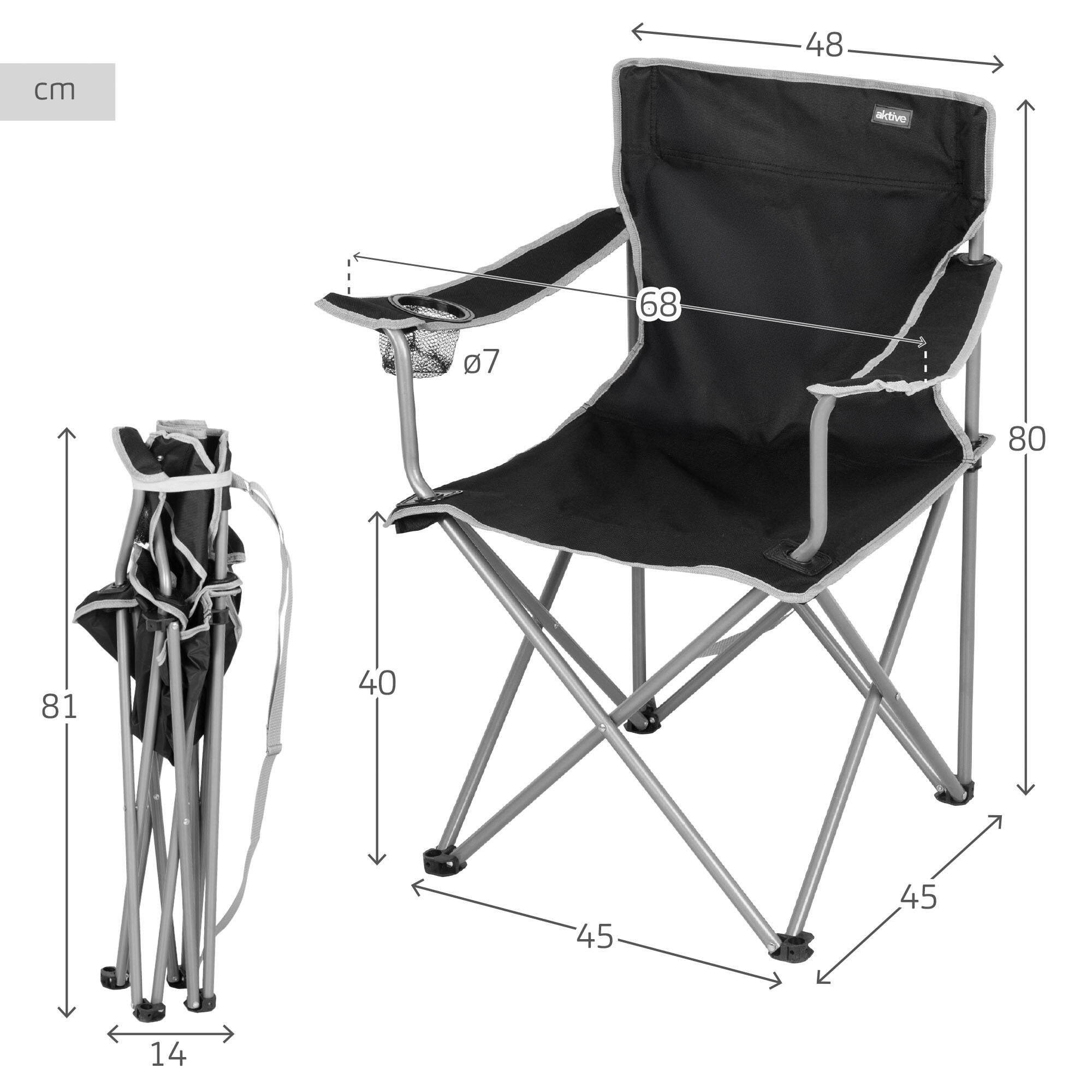Aktive Lot de 2 chaises de camping pliantes 48x45x80 cm noires 4/7