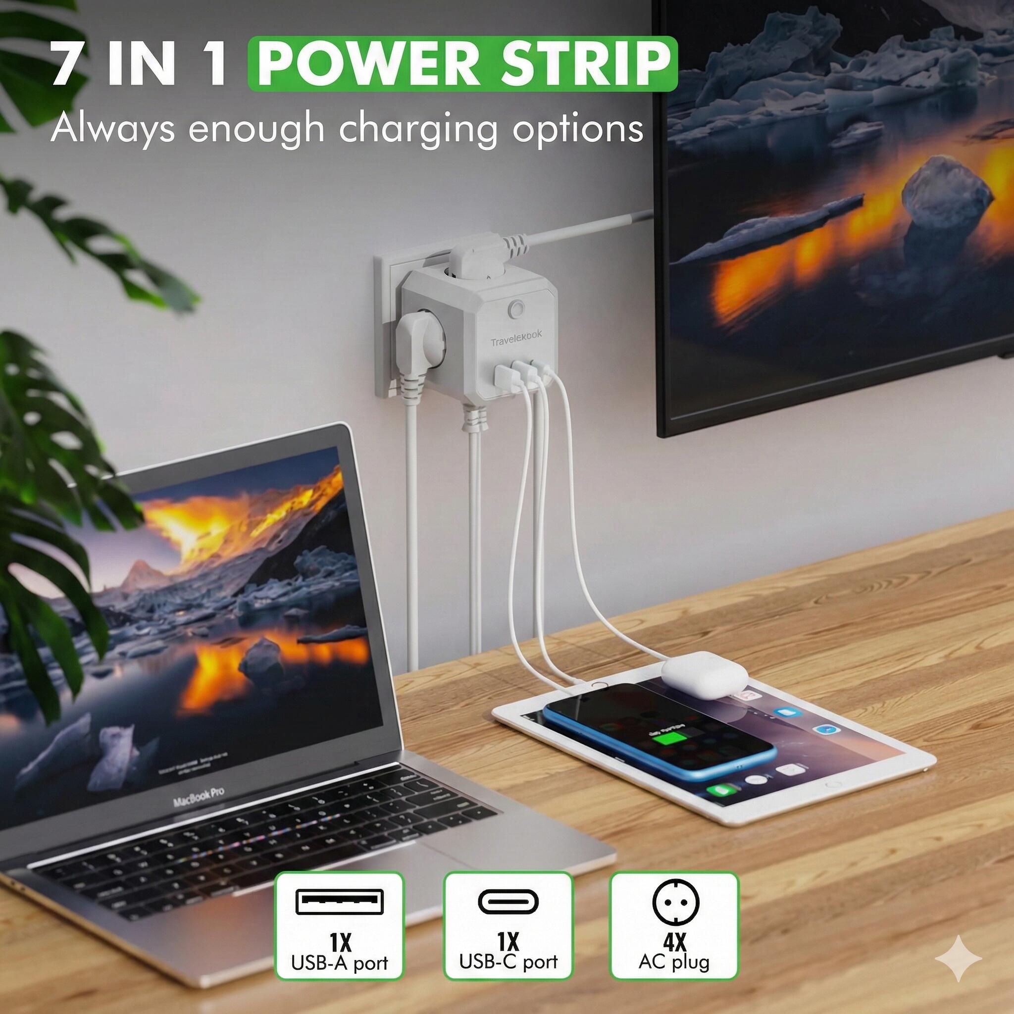 Divisor USB-C – Extensão Elétrica de 20W – Branco 3/7