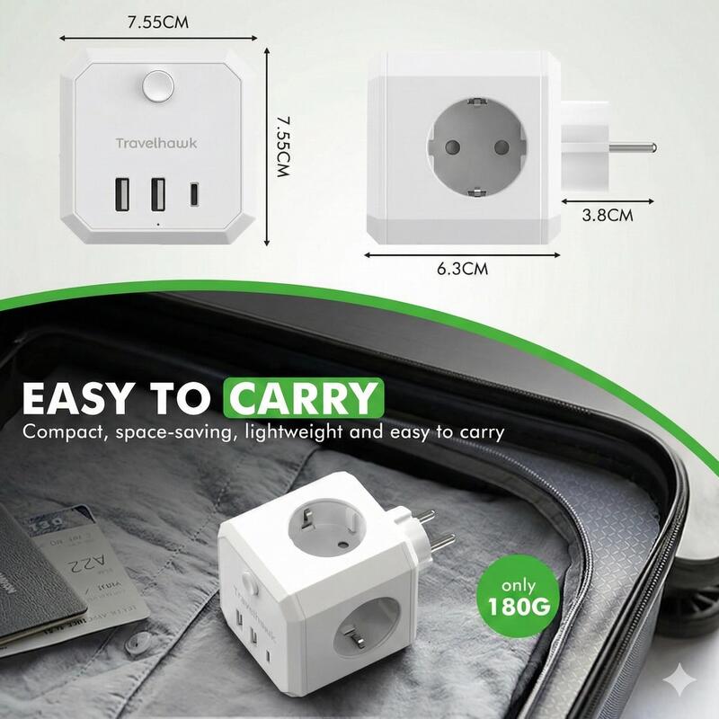 Prelungitor de prize – PowerCube 7 în 1 cu USB-A și USB-C