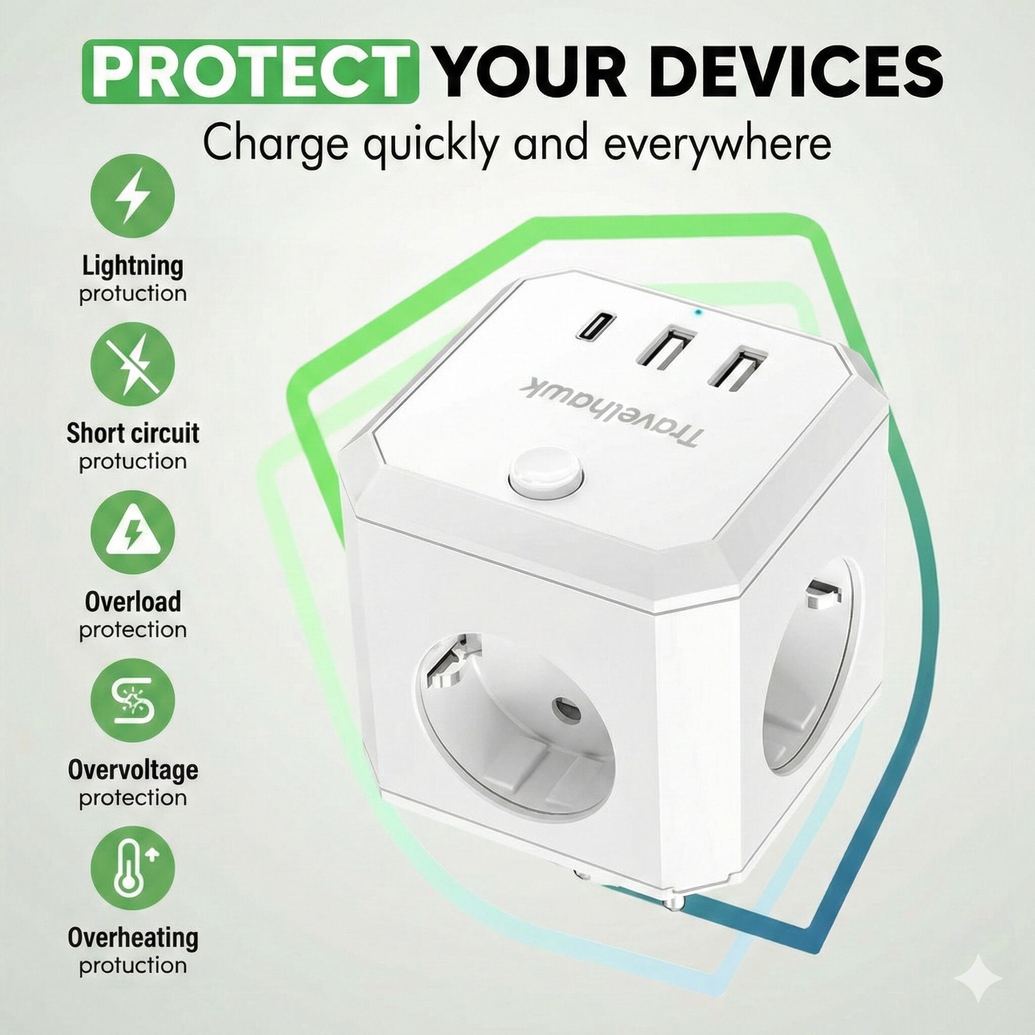 Divisor USB-C – Extensão Elétrica de 20W – Branco 4/7