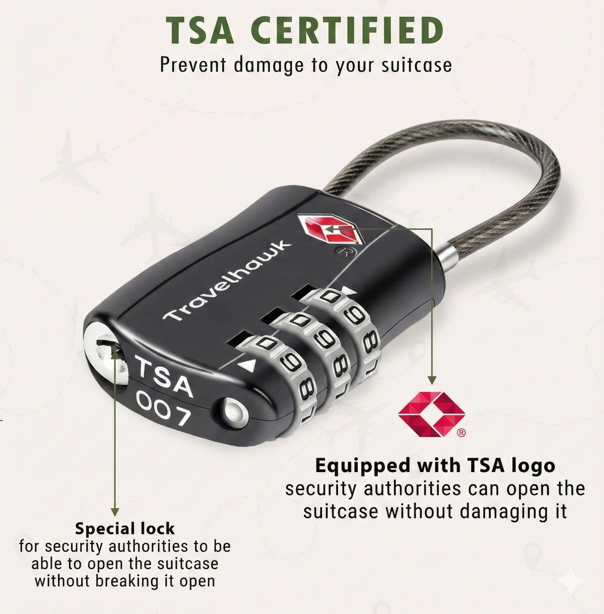 Candado para maleta TSA – Candado de combinación – Negro 3/7
